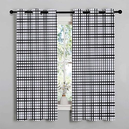 Miniatura 2 de Cortinas para Cocina Black Geometry Lattice Line Modern Temporary Doors for Hallways Curtain Wall 55Inch Width by 72Inch Length,2 Panels