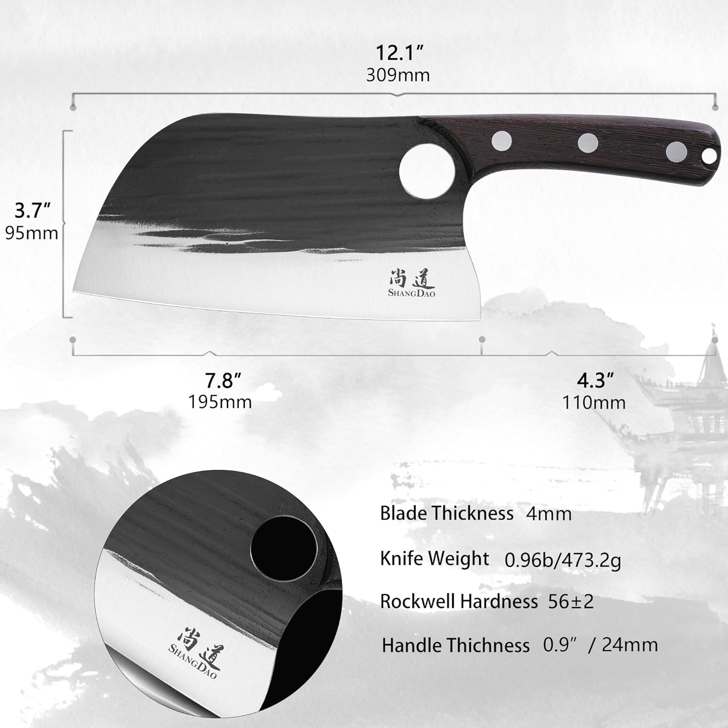 SHANGDAO Meat Cleaver Knife 7.8", Butcher Knife for Meat Cutting, High-carbon steel Chopper Knife, Vegetable Cleavers, Forged Blade & Wood Handle, Camping Thanksgiving Christmas Gifts