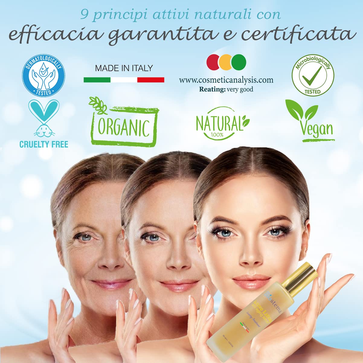 Siero Antirughe con Acido Ialuronico Aloe Vera e Collagene Marino - Made in Italy - Siero Anti Rughe Anti-Age Viso Collo Décolleté Contorno Occhi - Antirughe Idratante per ogni Pelle (50 ml)
