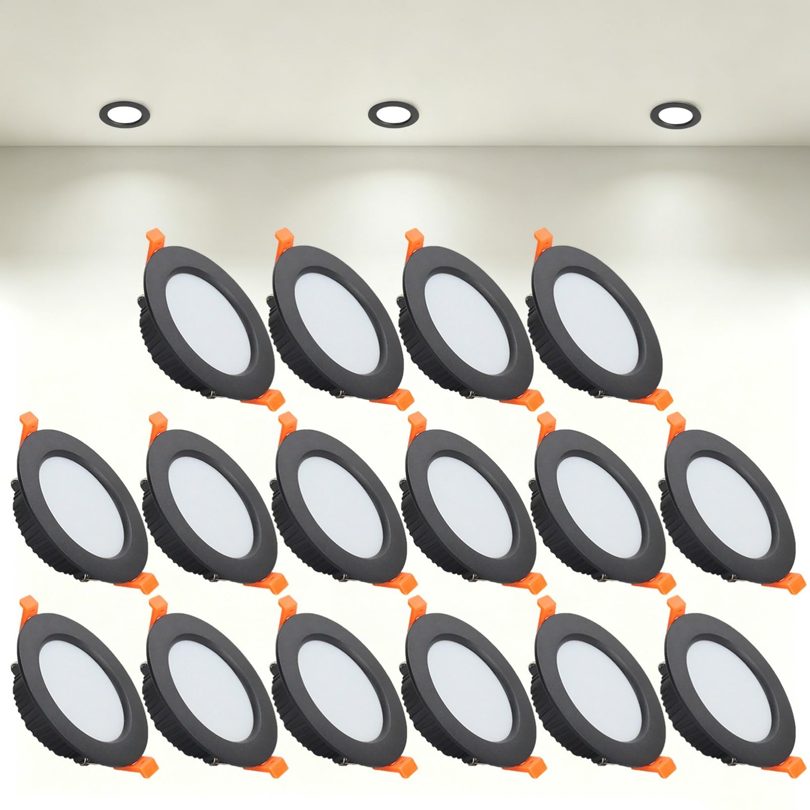 VOGHMOLD 7W Ultra Slim LED Downlight Recessed Ceiling Light 3 inch, 4000K Spot Lights Black Aluminum Trim, Cut Φ80-90mm, AC110-240V Panel Lighting for Office Hallway Closet, 16 Pack