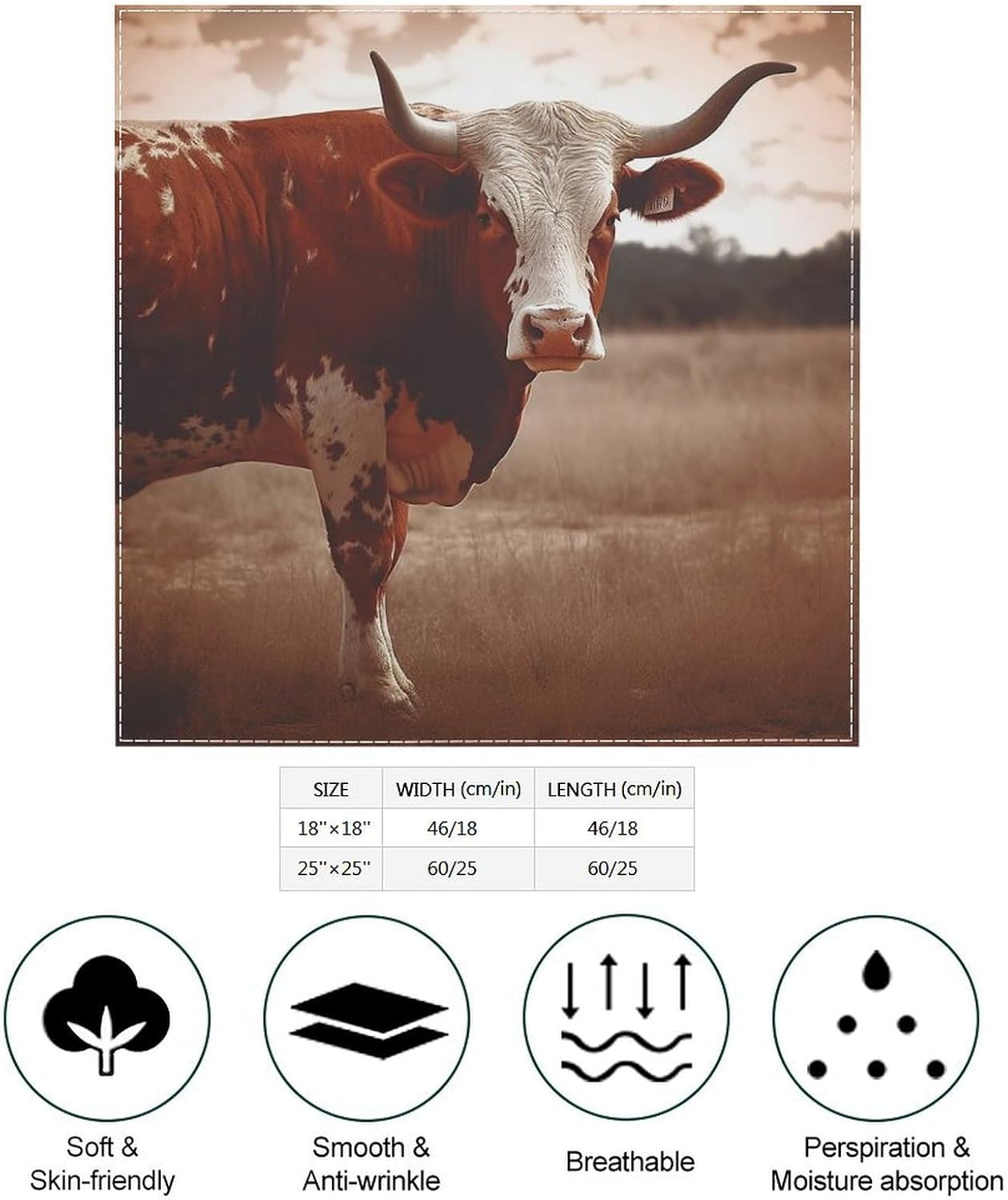 Bandana Headband Silk Hair Scarf Headwear Texas Cow Bandanas Square Handkerchiefs for Men Women Face Mask image 2