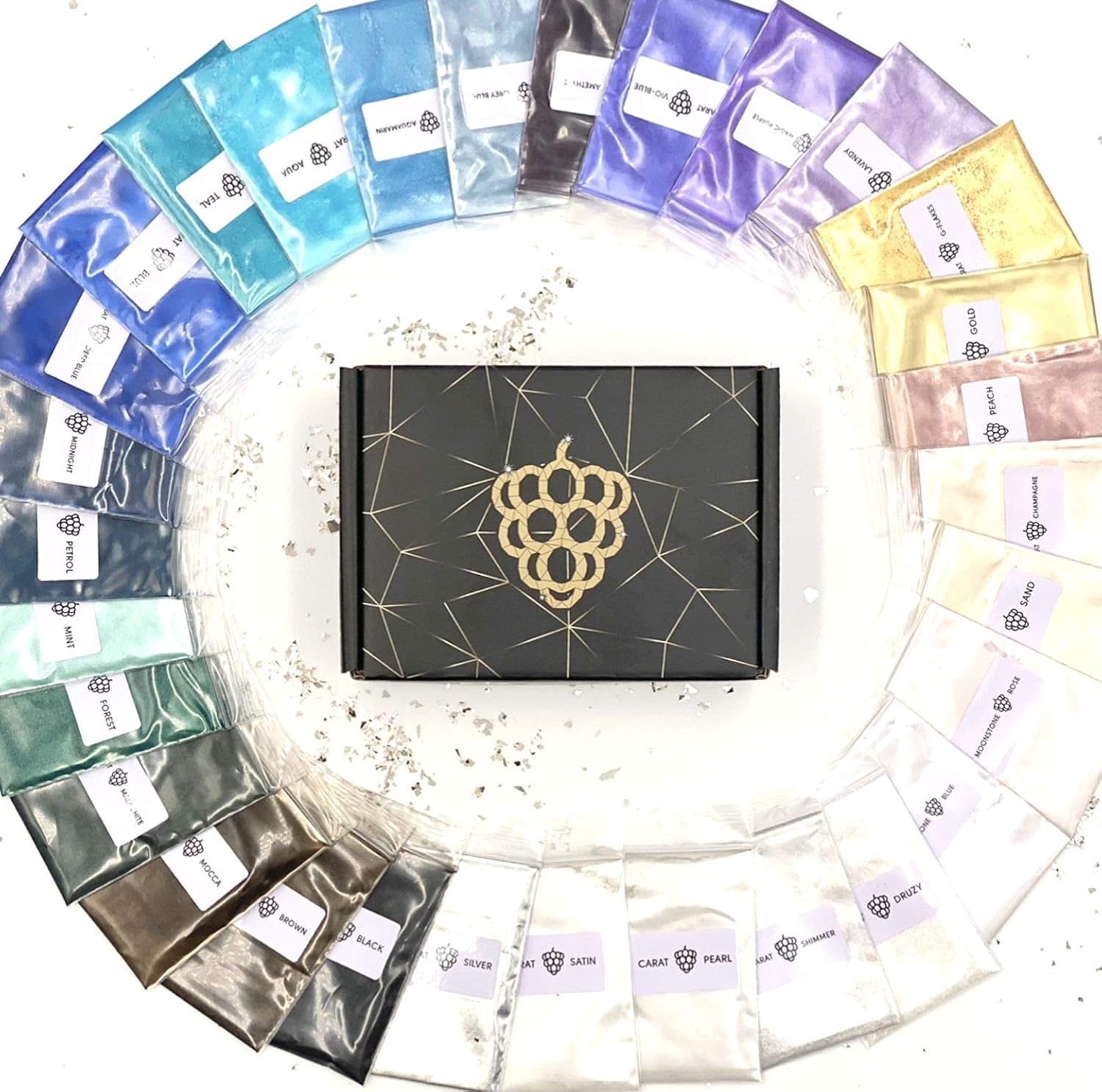 COLORBERRY Carat Box 30 x 5 g – Pigment powder for Resin Art – 30 colors with metal effect – ASTM-D4236 certified 150 g