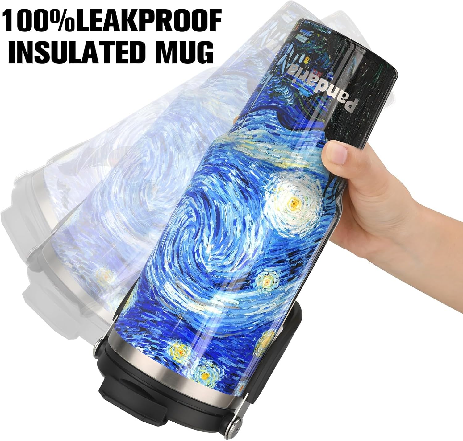 40 oz Tumbler with Handle 2in1 Lid Flip Straw, 100% Leak Resistant Water Bottle Double Wall Vacuum Stainless Steel Insulated Tumblers Travel Iced Tea or Coffee Mug Ideal Gift (Starry Night) - Image 4