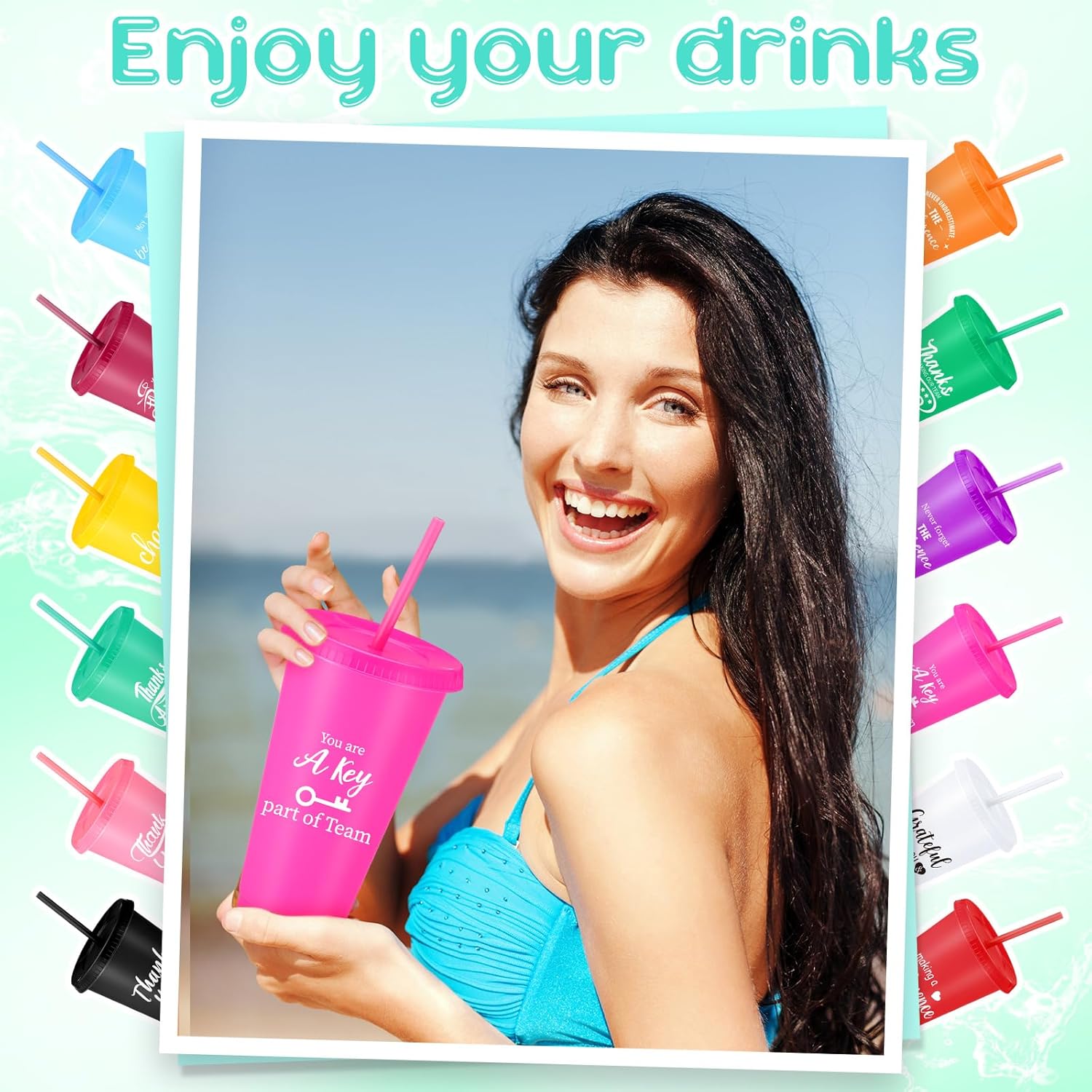 Skylety 24 Pcs Employee Appreciation Gifts Bulk 24 oz Plastic Tumbler with Lid Straw Social Worker Gift Plastic Cup Thank You Gift for Coworker Adult Volunteer Staff Teacher Office Team (Cute Color) - Image 5