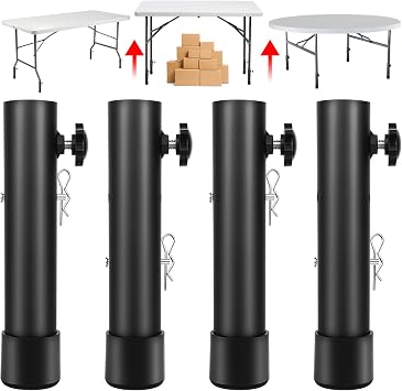 Table Risers Table Leg Extenders 2 Levels/Heights Adjustable Folding Furniture Leg Risers Durable Steel Desk Leg Extensions for Straight and Bent Legs, Raise 3.6in/5.2in 4Pack