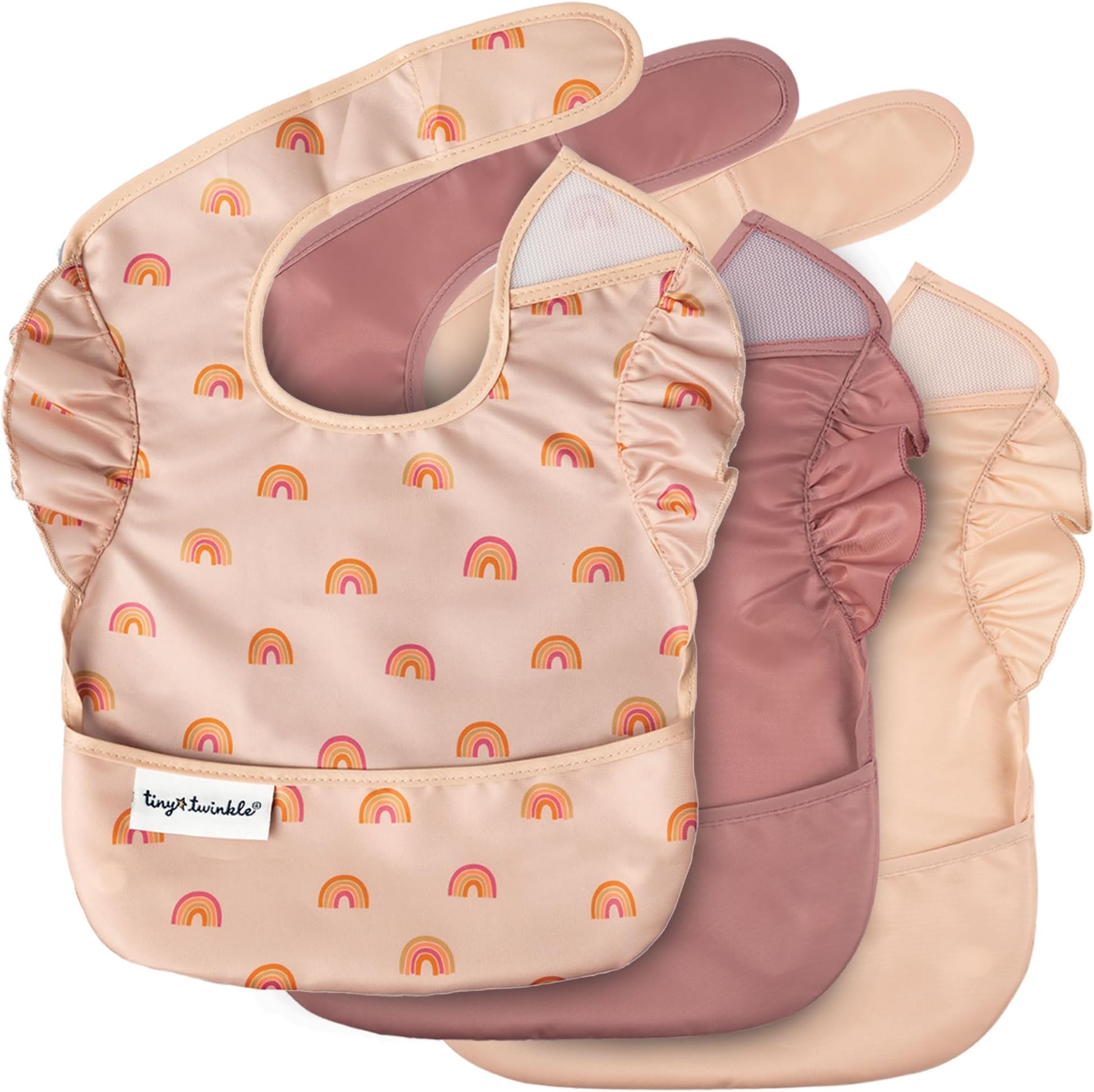 Mess-Proof Baby Bibs for Eating | Waterproof, Wipeable Toddler Bibs with Catch-All Pocket | Feeding Bibs for Girls & Boys(3 Pack,Boho Set)