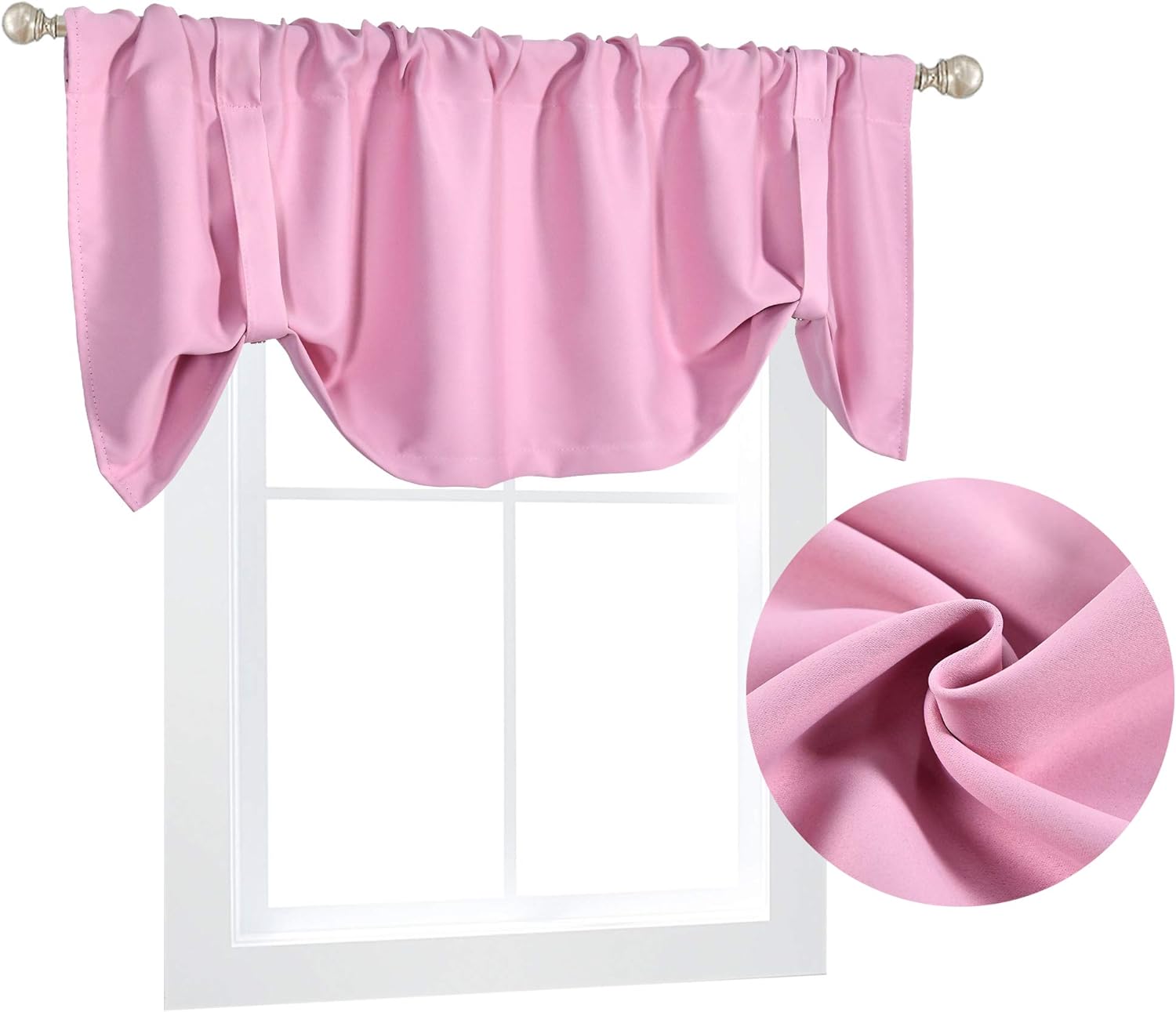 DECOVSUN Brown Valance Room Darkening Adjustable Valance Tie-up Valances Curtain for Bedroom Kids Room 52X18 Inch 4 Panels