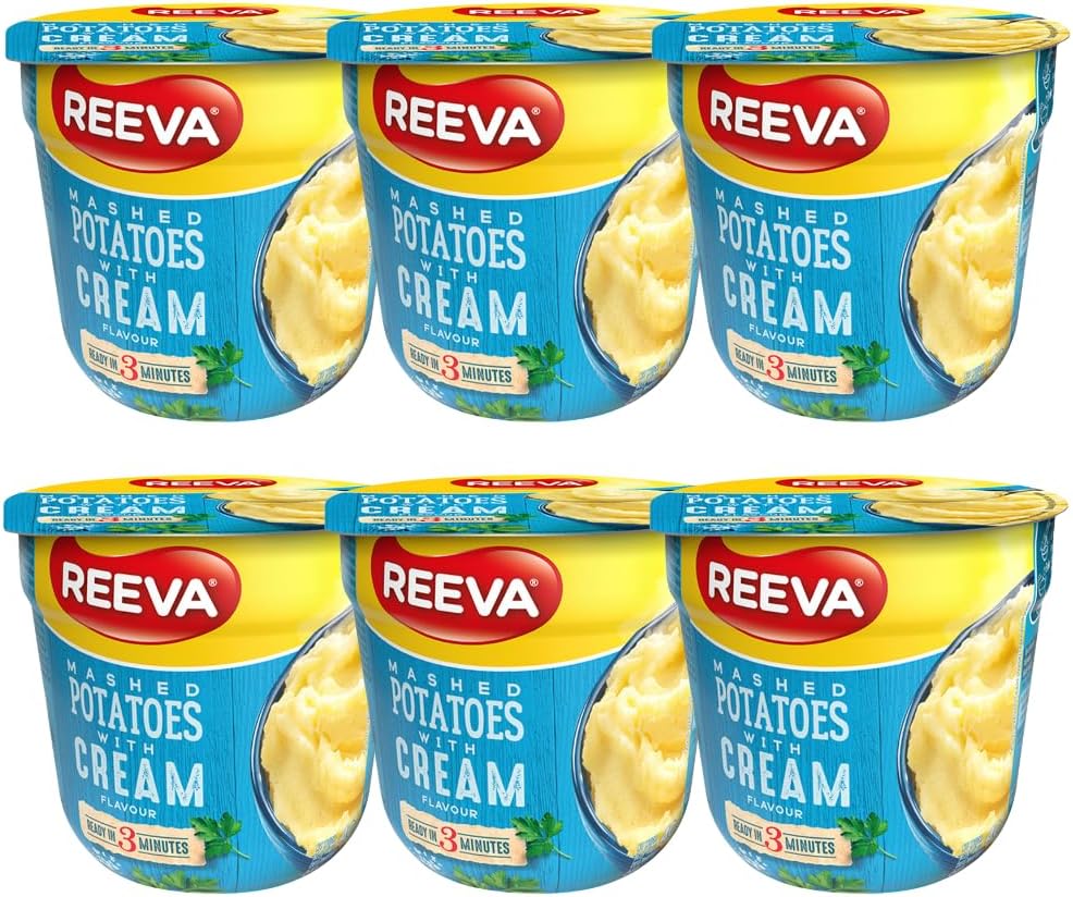 Instant Mashed potatoes Pots Halal Certified Mashed Potato Pot 40g | FabFinds Mug (6 Pack, Cream)