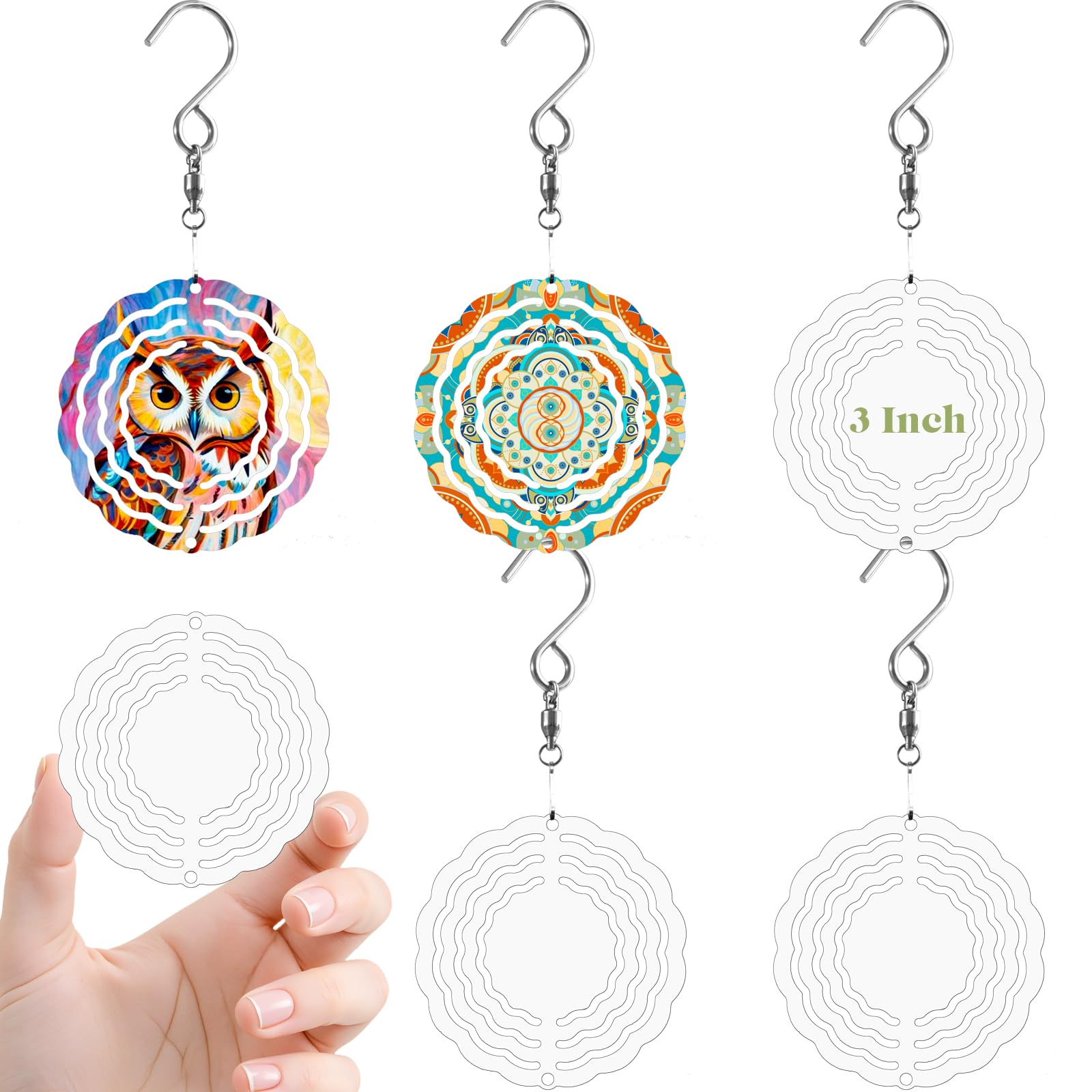 3 Inch Sublimation Wind Spinner Blanks, 5 Pack Double-sided Sublimation Metal Blanks Bulk for Transfer DIY, Aluminum 3D Wind Spinner for Indoor Outdoor Porch Garden Yard Window Hanging Decor-image-42