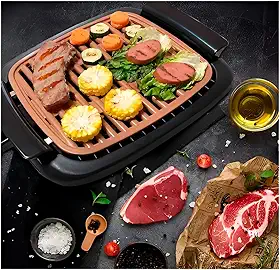 Churrasqueira Elétrica por Indução Sem Fumaça Portátil – Grill Antiaderente Potente 1500W para Carnes, Peixes e Legumes, Aquecimento Rápido, Design Compacto, Fácil Limpeza e Uso em Cozinha ou Varanda