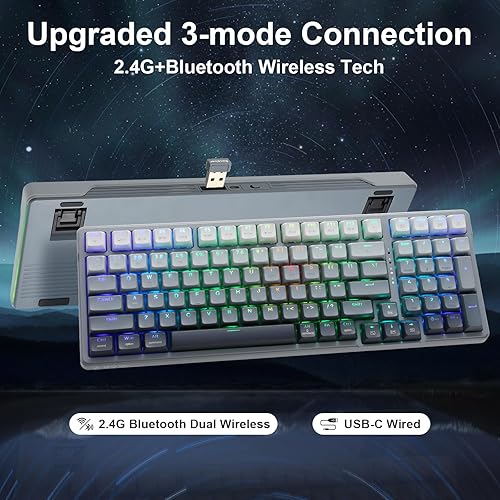 Miniatura 9 de E-YOOSO Z-99 Teclado mecánico inalámbrico, triple modo Bluetooth 5.02.4GHzUSB-C intercambiable en caliente personalizado, interruptores lineales