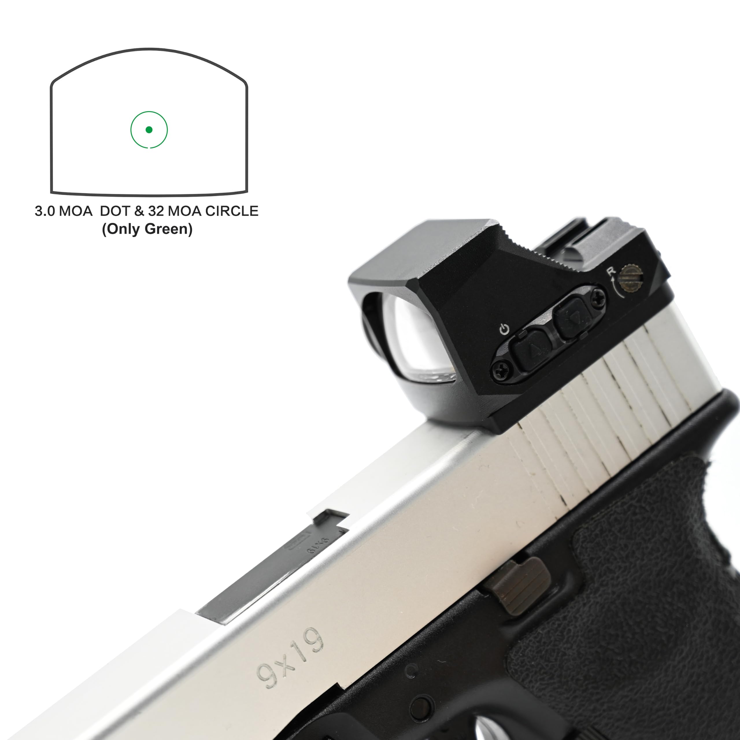 R-X - Mira de punto verde de 1 x 24 mm con mira trasera de fibra óptica y soporte de riel Picatinny para pistola de caza, Shake Awake