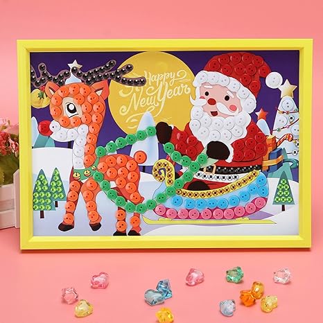 Amazon クリスマスプレゼント ボタン絵 絵 Diy 子供 手芸材料セット 工芸品 ギフト 誕生日 贈り物 クリスマス クリスマスデコレーション トナカイ そり 雪だるま 装飾画 B クリスマス雑貨 おもちゃ