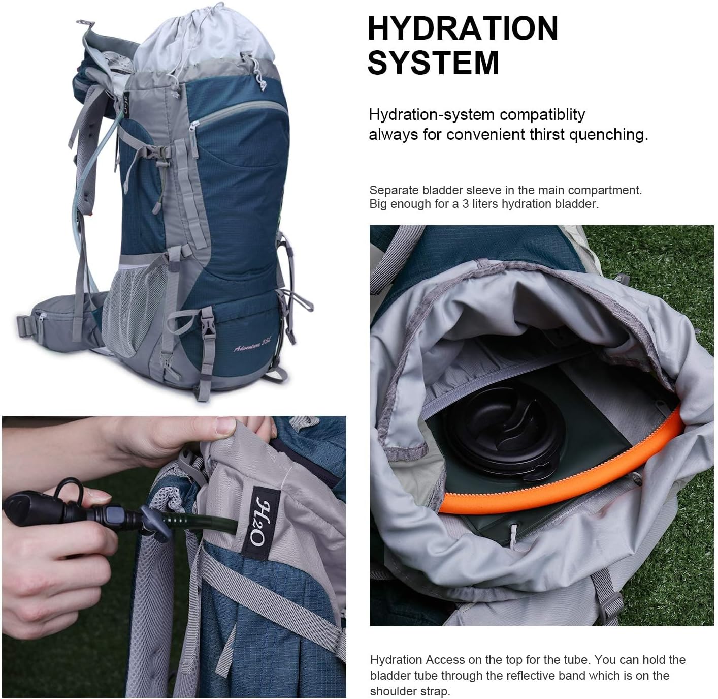 MOUNTAINTOP 55L Hiking Internal Frame Backpack Backpacking for Men with Rain Cover 5820-black-55l 55L