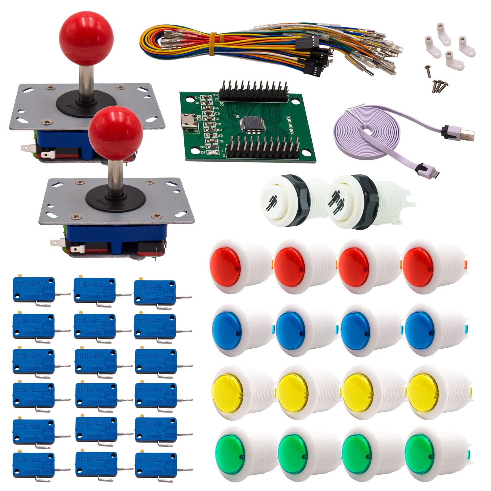 Zestaw Joysticków i przycisków zręcznościowych dla 2 graczy, dwukolorowe, białe, joysticki, Zippyy, krótkie pręty, kule mapa XinMoTek, gry wideo Retro Gaming