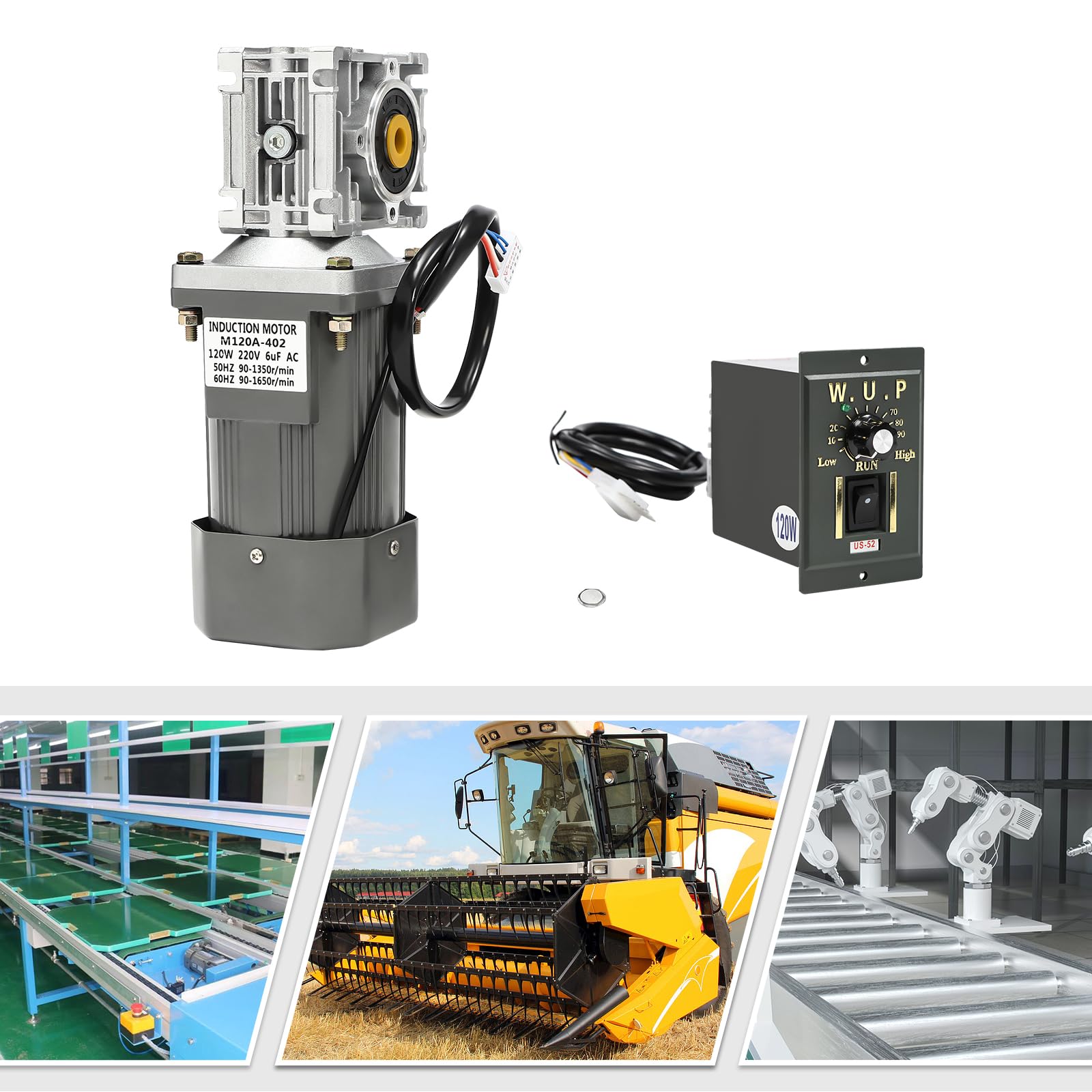 120W AC 220V Vielseitiger Starker Schneckengetriebemotor 30:1 Untersetzung 1650 U/min mit Drehzahlregler reversierbar für Industriemaschinen mit Kugellagern stufenlos regelbar