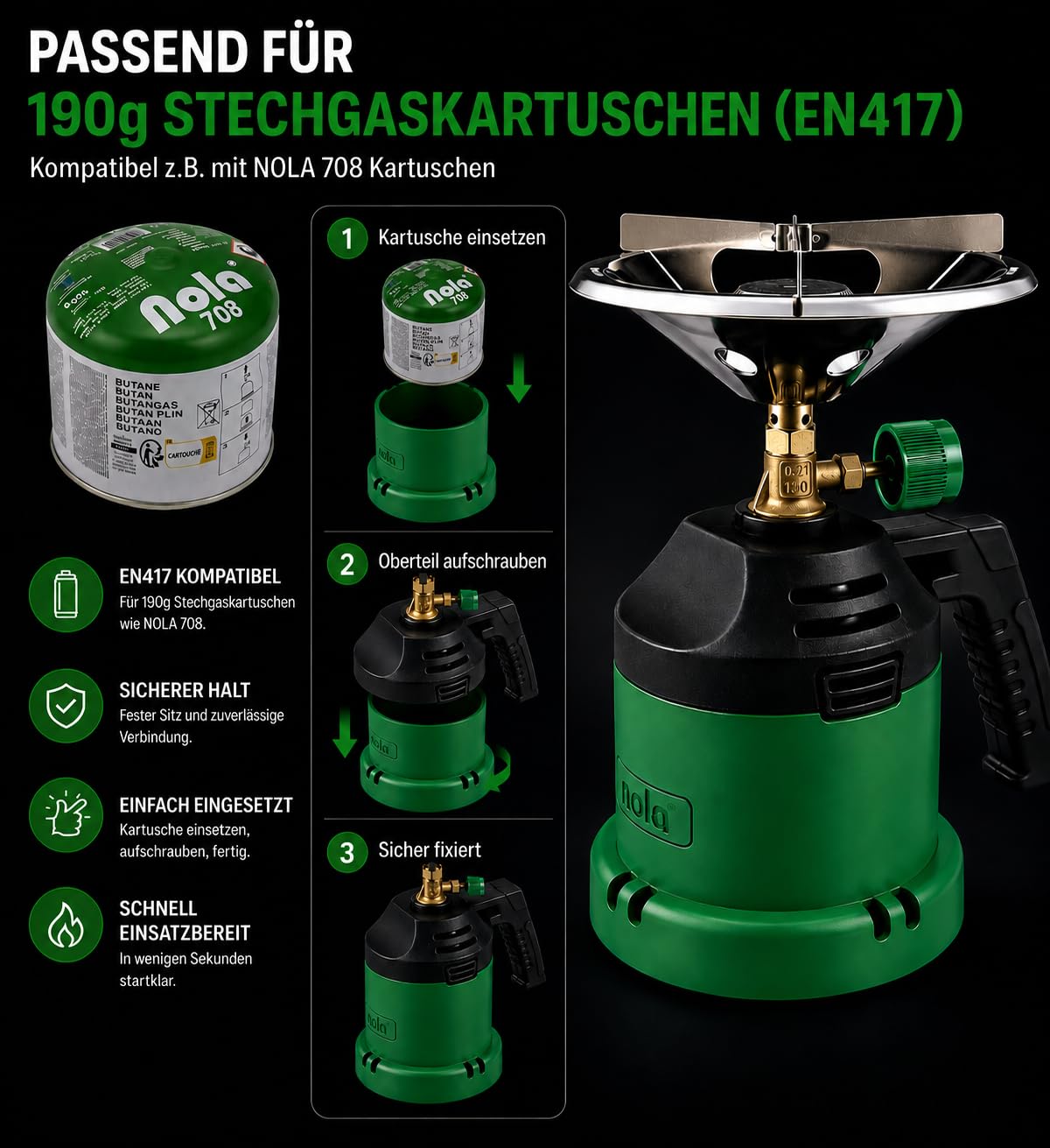 NOLA Réchaud de camping gaz perçable 190 g compact extérieur randonnée