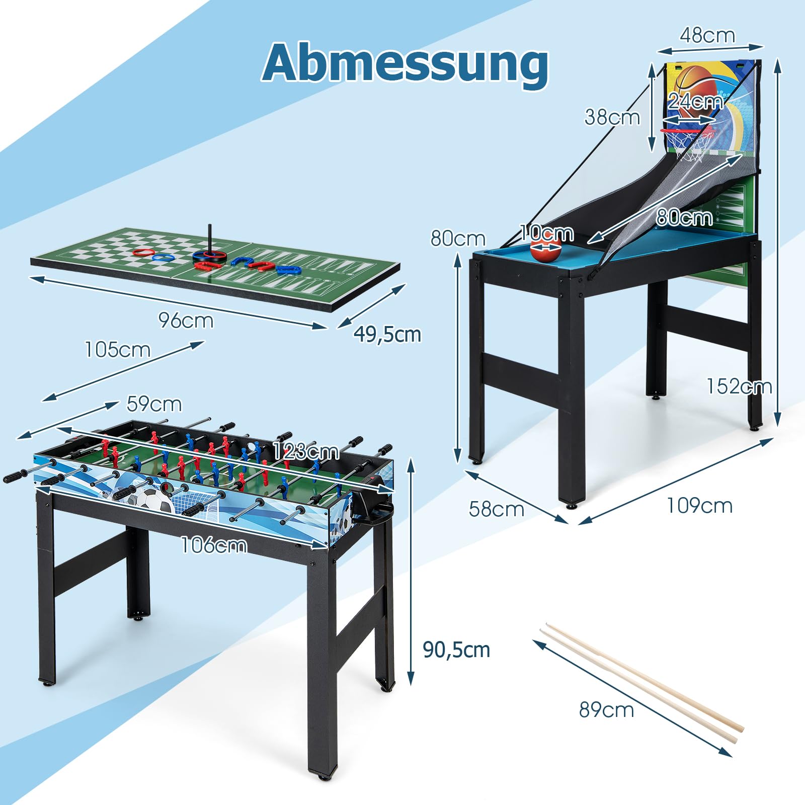 GOPLUS 14 in 1 Spieltisch, Kombi-Tisch für Kinder & Erwachsene | Tischspiel mit Basketball, Billard, Tischfußball, Tischtennis, Hockey, Shuffleboard, Bowling, Schach, Dame & Backgammon