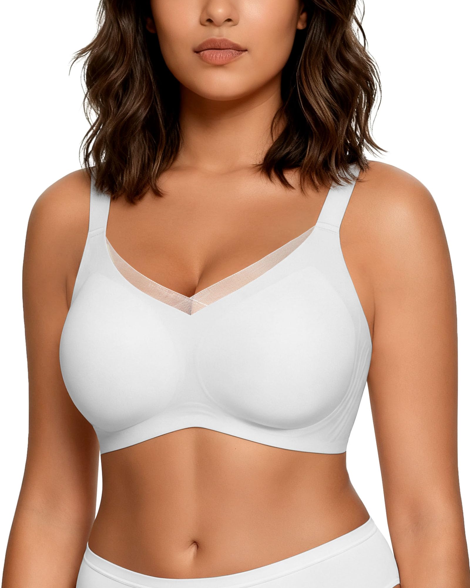 HORISUN Damen Ohne Bügel BH, Komfort Nahtloser Push Up Bralette Mit Starker Halt Mesh Spitzen Bustier Für Große Brüste Bügeloser BHS