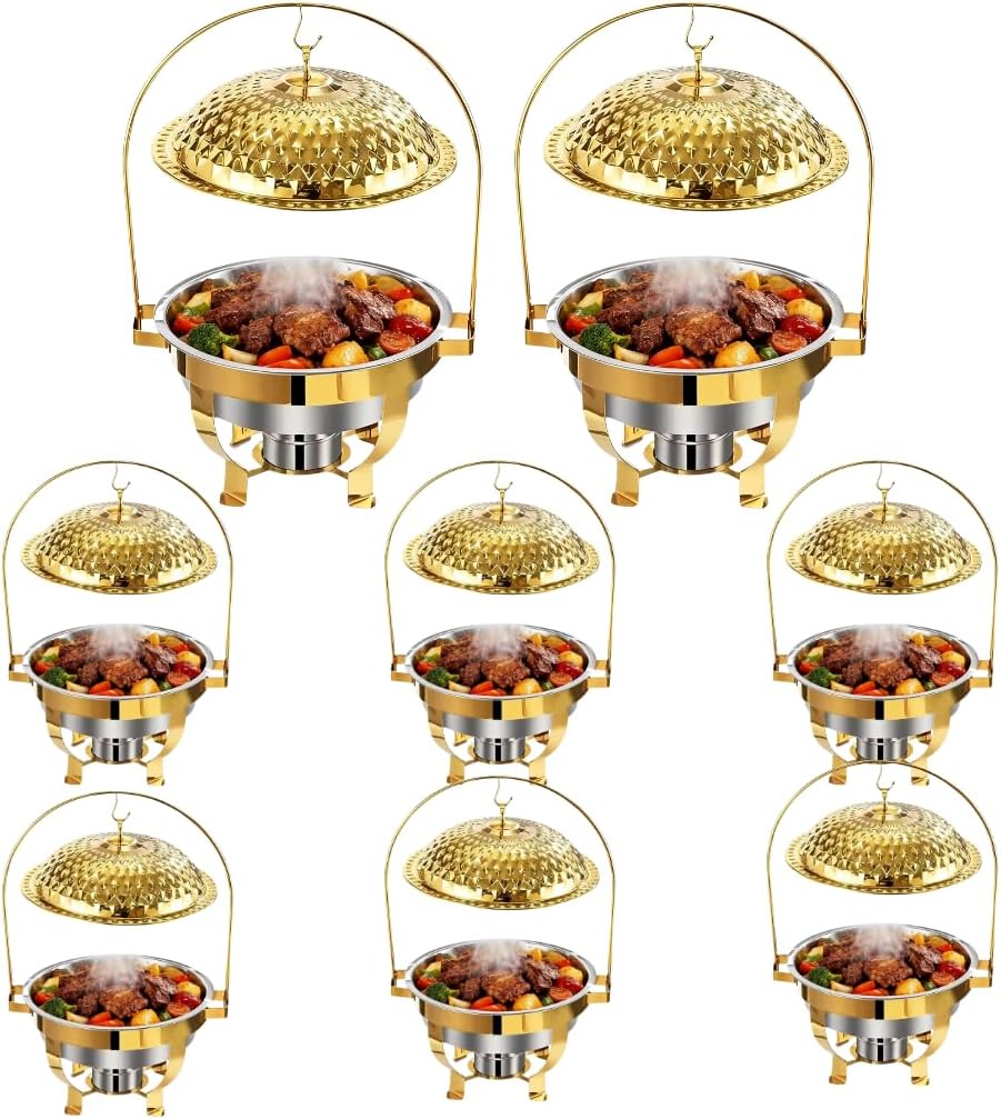 8 Pack 8QT Gold Chafing Dishes for Buffet,Premium Food Heater Tray with Stand Hook for Lid, Ideal Catering Supplies Buffet Display, Chafers and Buffet Warmers Sets for Grand Parties