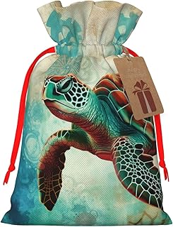 Zelamiee Vintage Sea Turtle Drawstring Burlap Gift Bags Perfect for Halloween Thanksgiving Christmas Festivals and Parties 8.3