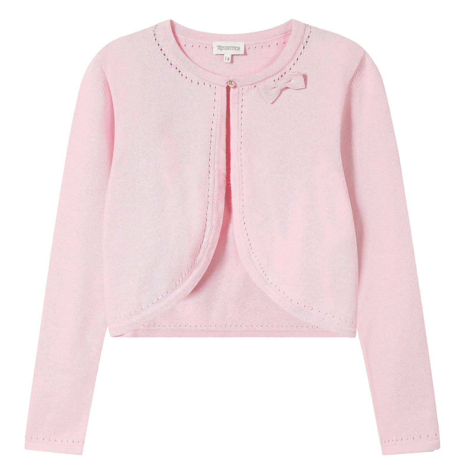 Cárdigan tipo bolero de punto de manga larga para niña con cierre de botón de lazo, chaqueta de punto para niños