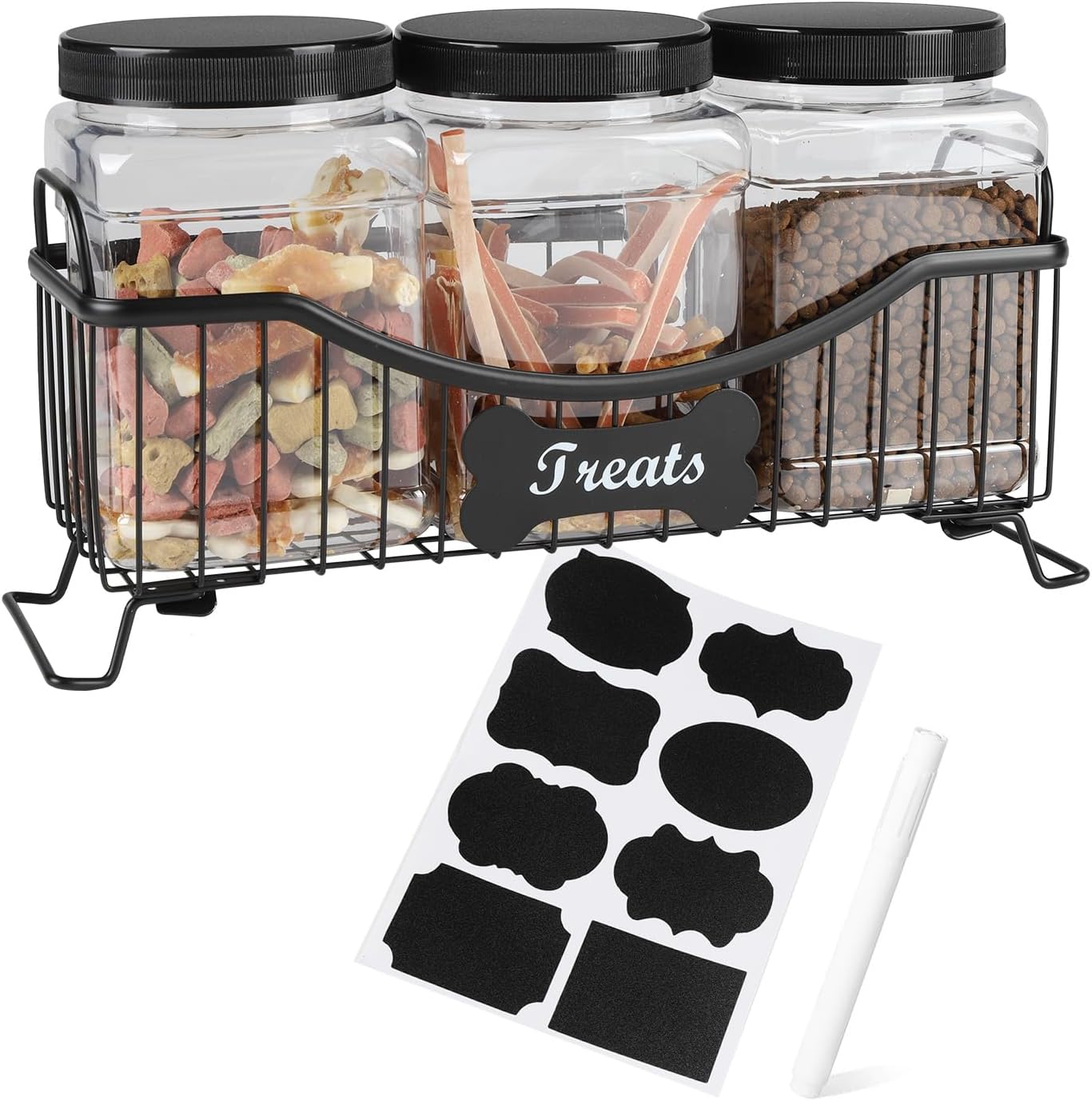68 oz Dog Treat Container,Dog Food Storage Container with Wire Frame,Dog Treat Jar 3 Piece Set,Airtight Dog Treats Bin,Cat Dog Biscuit Dispenser,Cat Treat Jar for Kitchen Counter