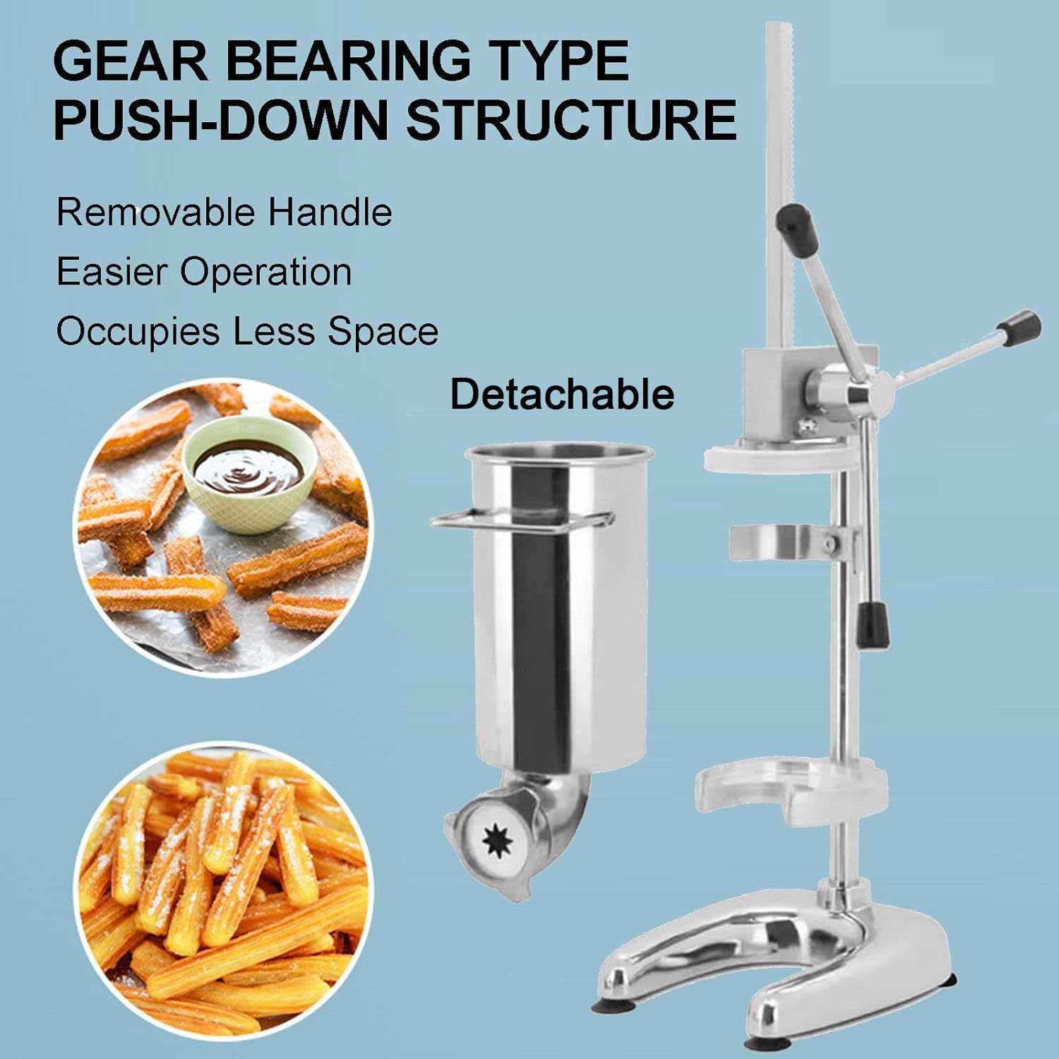 Qiang Fabricante De Churros Comercial,Máquina para Hacer Churros Rosquilla Española Manual 2l/3l con 5 Moldes,Máquina Llenado Churros Española Vertical Acero Inoxidable,3L