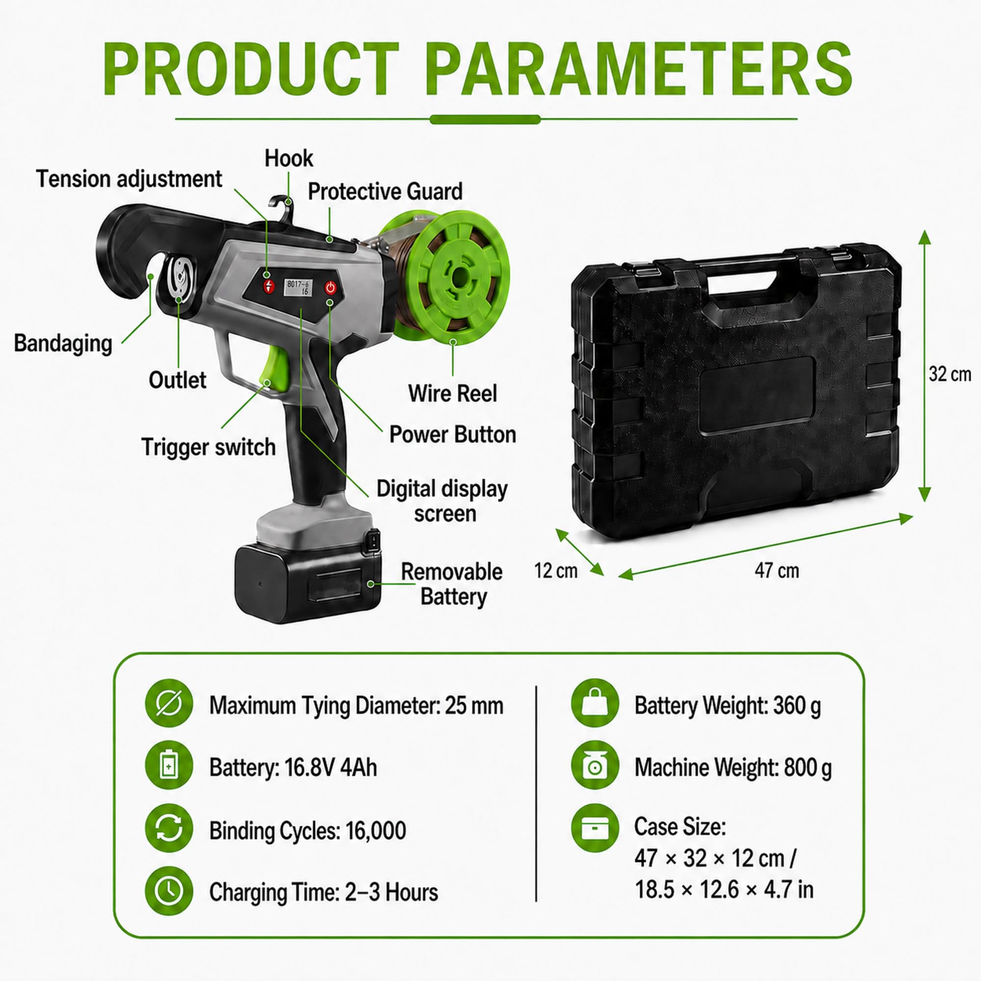 Legatrice elettrica per tralicci, Display LED, Campo di 25 mm