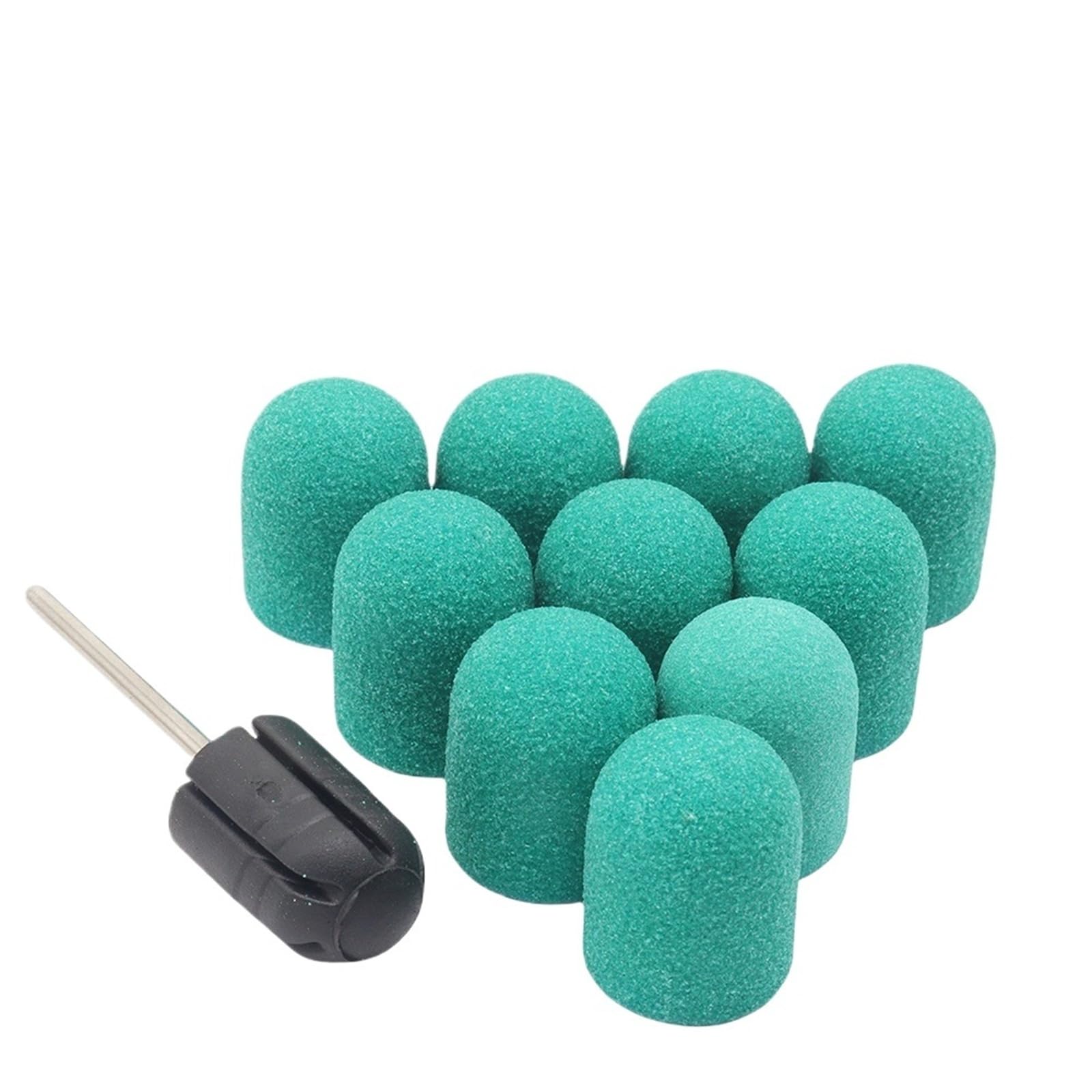 Schleifkappen NagelfräSer 10 Stück grüner schwarzer Nagel mit Bit, Nagelbohrer for Fußfeile, Hornhautentferner, Nagelpolierer(Green 120Grit)