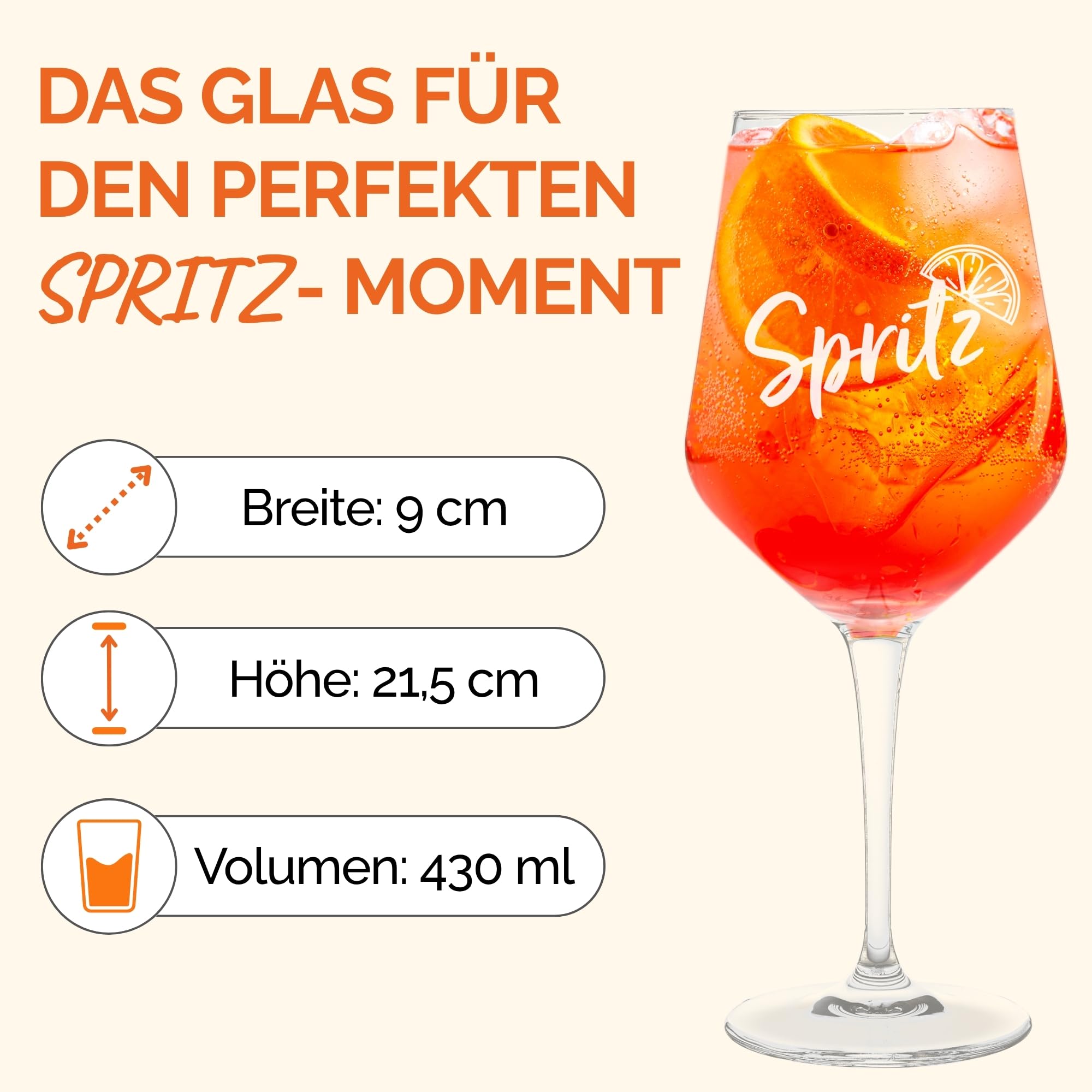 Aperol - Set di 2 bicchieri spritz realizzati in Germania - Bicchieri Aperol unici per il momento di piacere perfetto | Qualità superiore | Cristallo 430 ml | Ideale