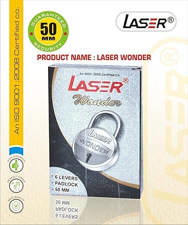 Laser Wonder 50 MM Round Double Locking Padlock 7 Lever Steel Finish with 3 Keys (Pack of 1)