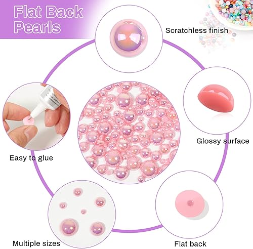 Miniatura 4 de 8000 perlas de espalda plana para manualidades Cridoz de varios tamaños cuentas de perlas medias redondas para uñas maquillaje zapatos obras de arte