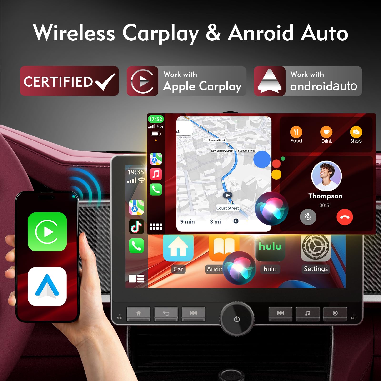 Haudio Autoradio Girevole 360°, 1 Din DSP Car Stereo, Schermo IPS da 10,1 Pollici Carplay e Android Auto, Car Play con Camera Posteriore,Mirror Link,Controllo Vocale Radio AM/FM/RDS con Pulsante 2+64G