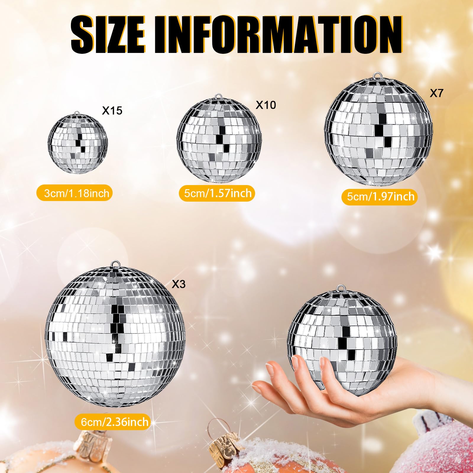 35 Pcs Hanging Mirror Disco Balls Ornaments Mini Disco Ball Decorations Reflective Mirror Ball Decoration 70s Disco Themed Party Decor for Christmas Tree Ornaments (2.4", 2", 1.6", 1.2")