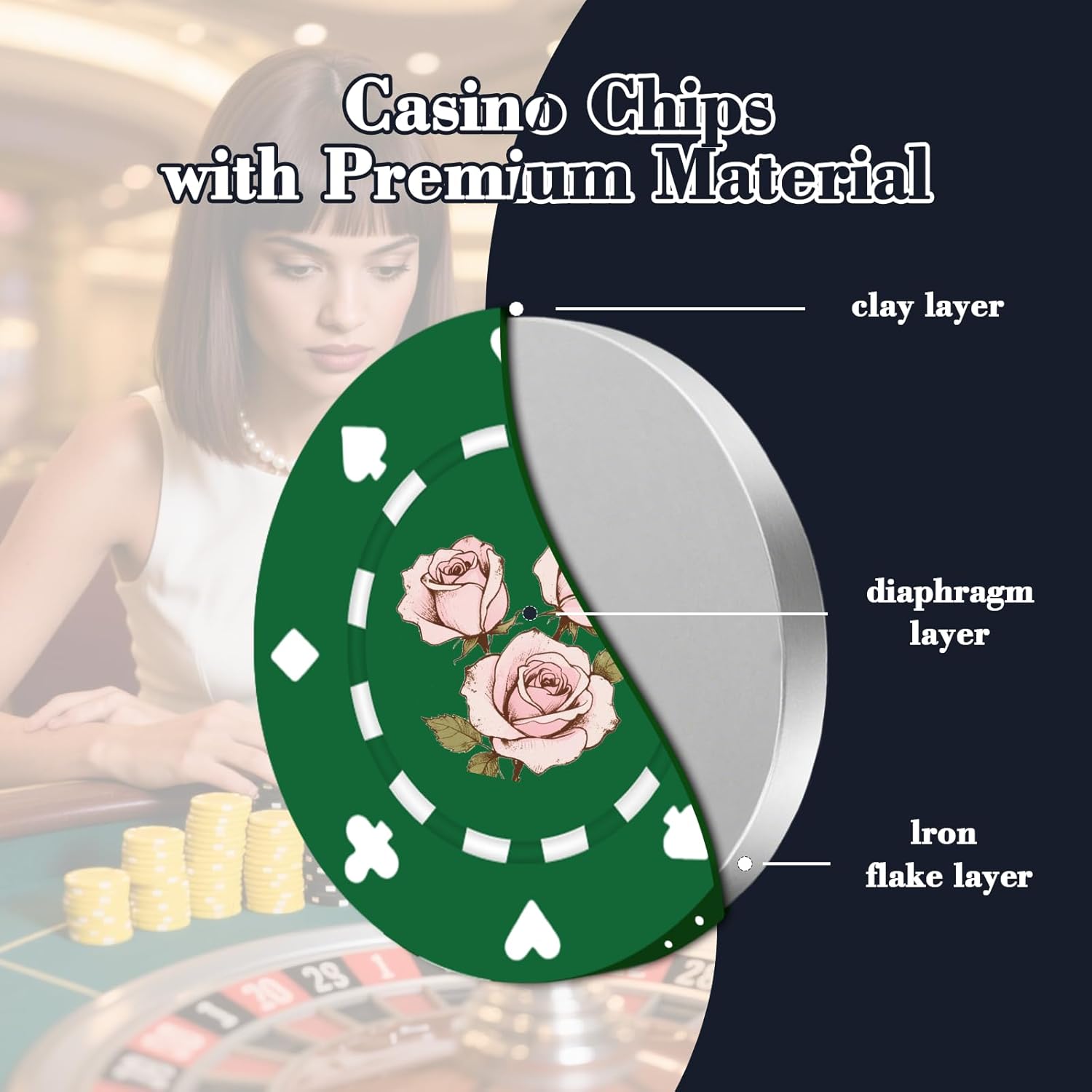 30-500 PCS Casino Grade Personalized Casino Chips for Poker Games 11 Grams Custom Clay Poker Chips with Logo or Design 40MM Customized Metal Poker Chips Bulk Custom Golf Ball Makers Chips(A)