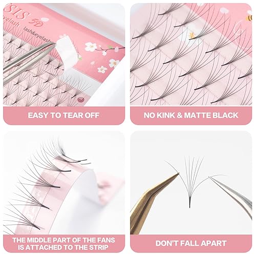 Miniatura 3 de Extensiones de pestañas postizas en abanico 3D 4D 5D 7D, extensiones de pestañas postizas de volumen con tallo corto, grosor de 0.070.002 in, rizo