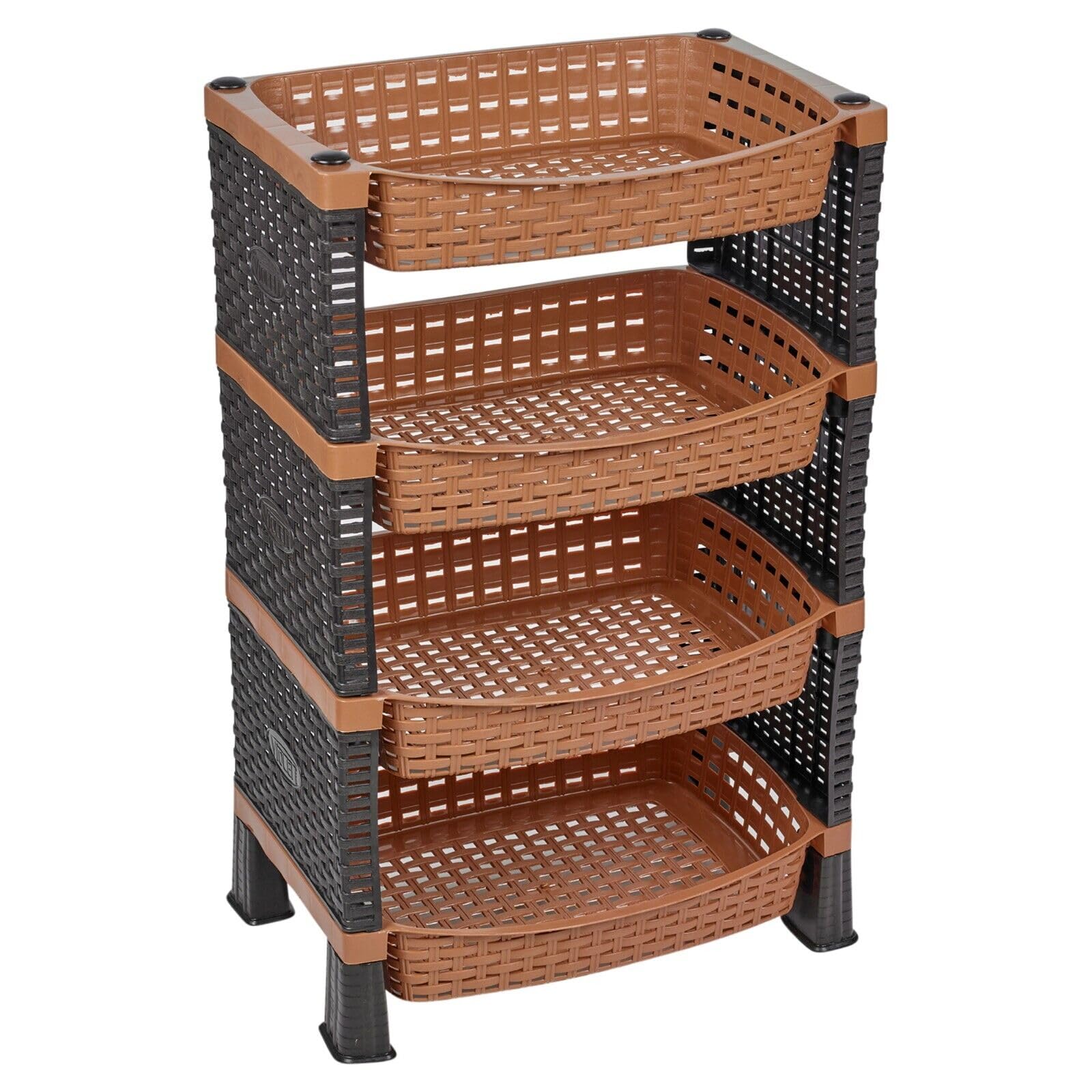 Urbnliving Beige 4 Tier Shelves Fruit Vegetable Baskets Storage Cart Rack Home Kitchen Organiser (Beige)