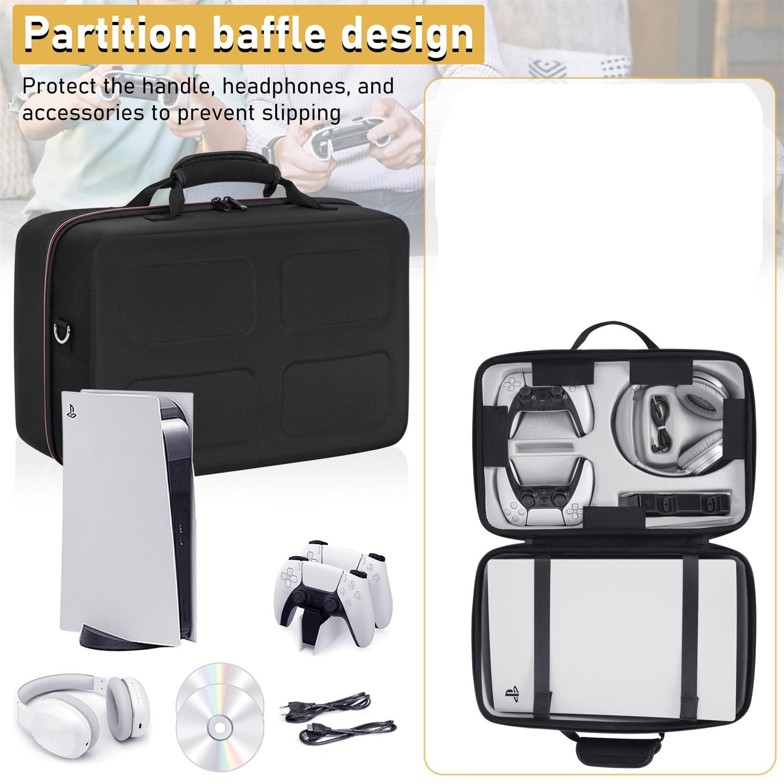 IBVIVIC Tragetasche für PS5 Reisetasche Aufbewahrung Disc/Digital Edition und Controller, Tasche für PS5 Konsole mit Schultergurt (Schwarz)