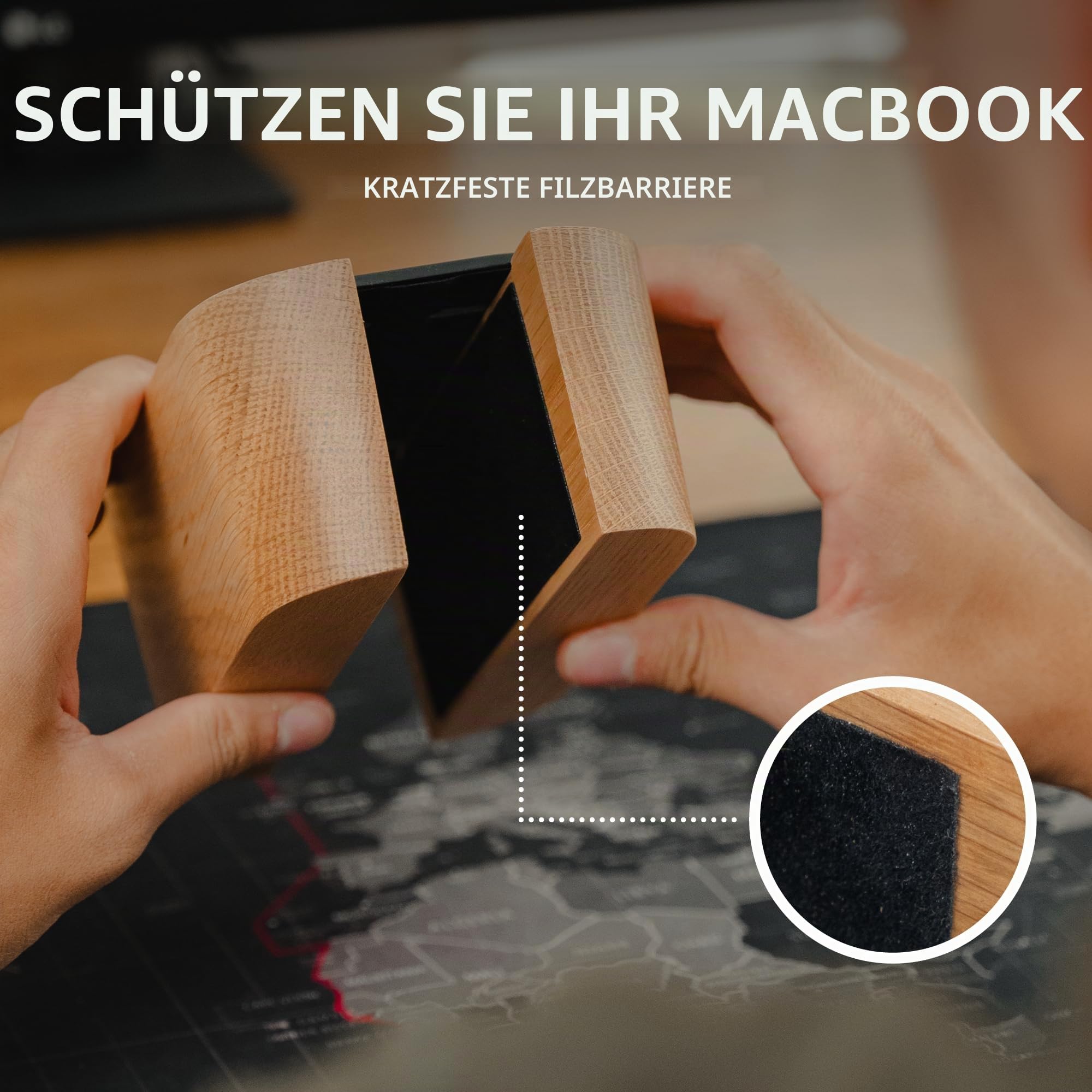 COREMINDED Verstellbarer vertikaler Laptopständer für Schreibtisch, Laptophalter aus Holz, MacBook Pro Ständer, Holz Mac Air Dock (massive Eiche)