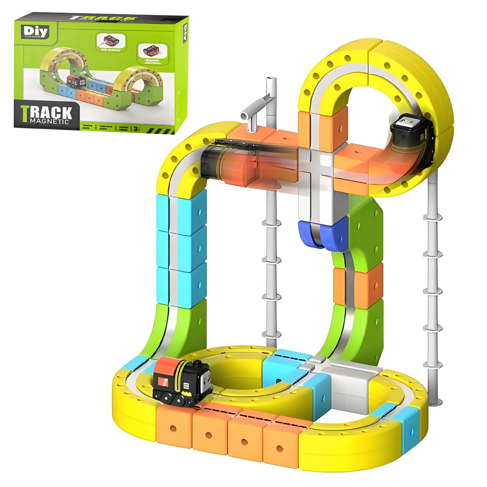 105PCS Electric Train Track Building Blocks Set, 3D Magnetic Racing Track
