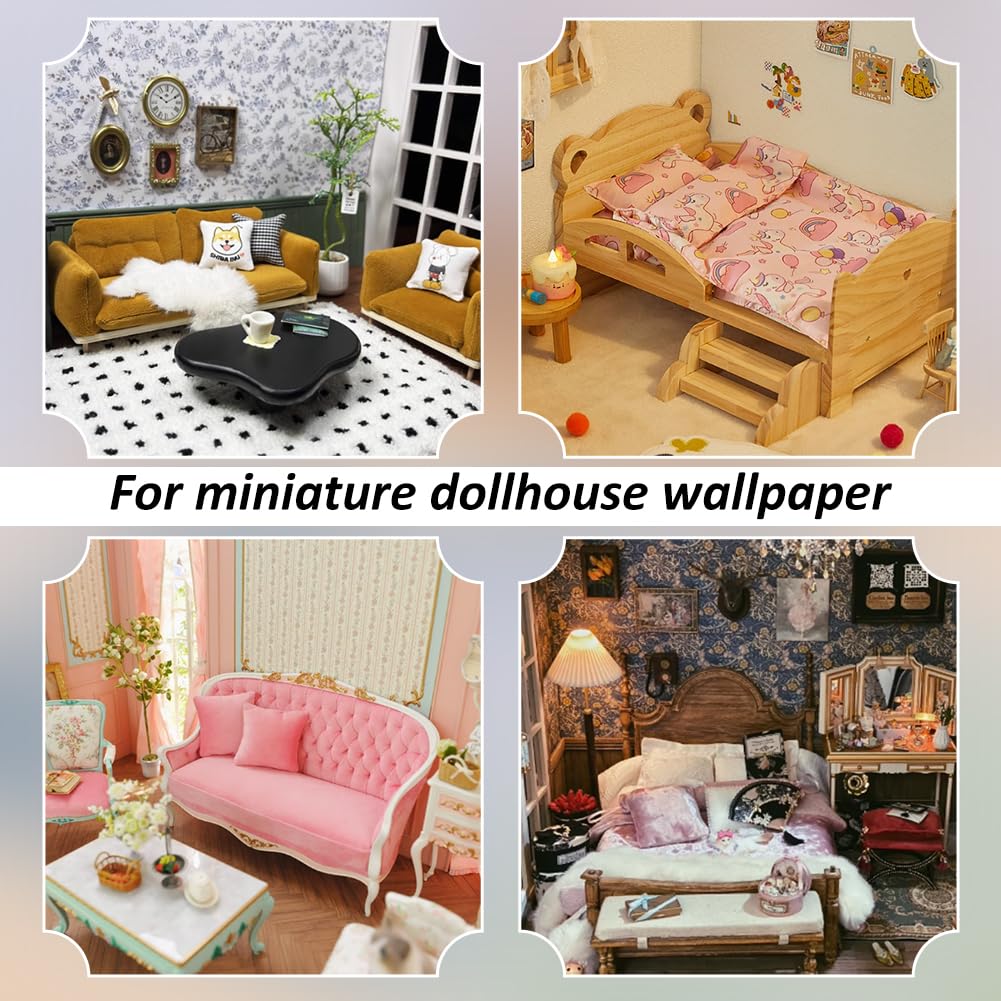 HEMOTON 25 Sheets Doll House Wallpaper - Mini Peel And Stick Self-Adhesive Paper For DIY Dollhouse Decor | A4 Size, Assorted Patterns - View #7