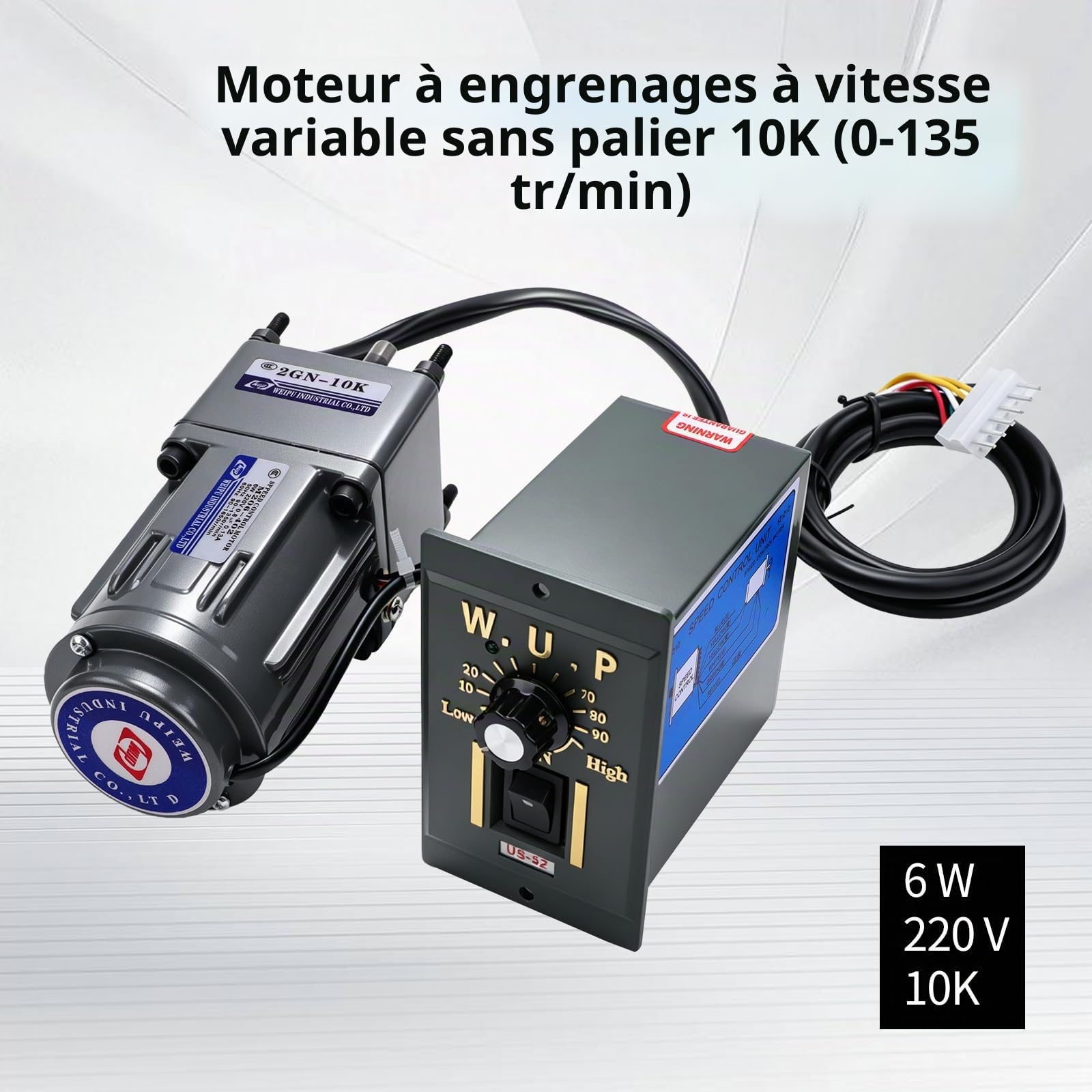 Moteur à Engrenages à vis sans fin 6 W 220 V, Rotation Lente 0-135 tr/min