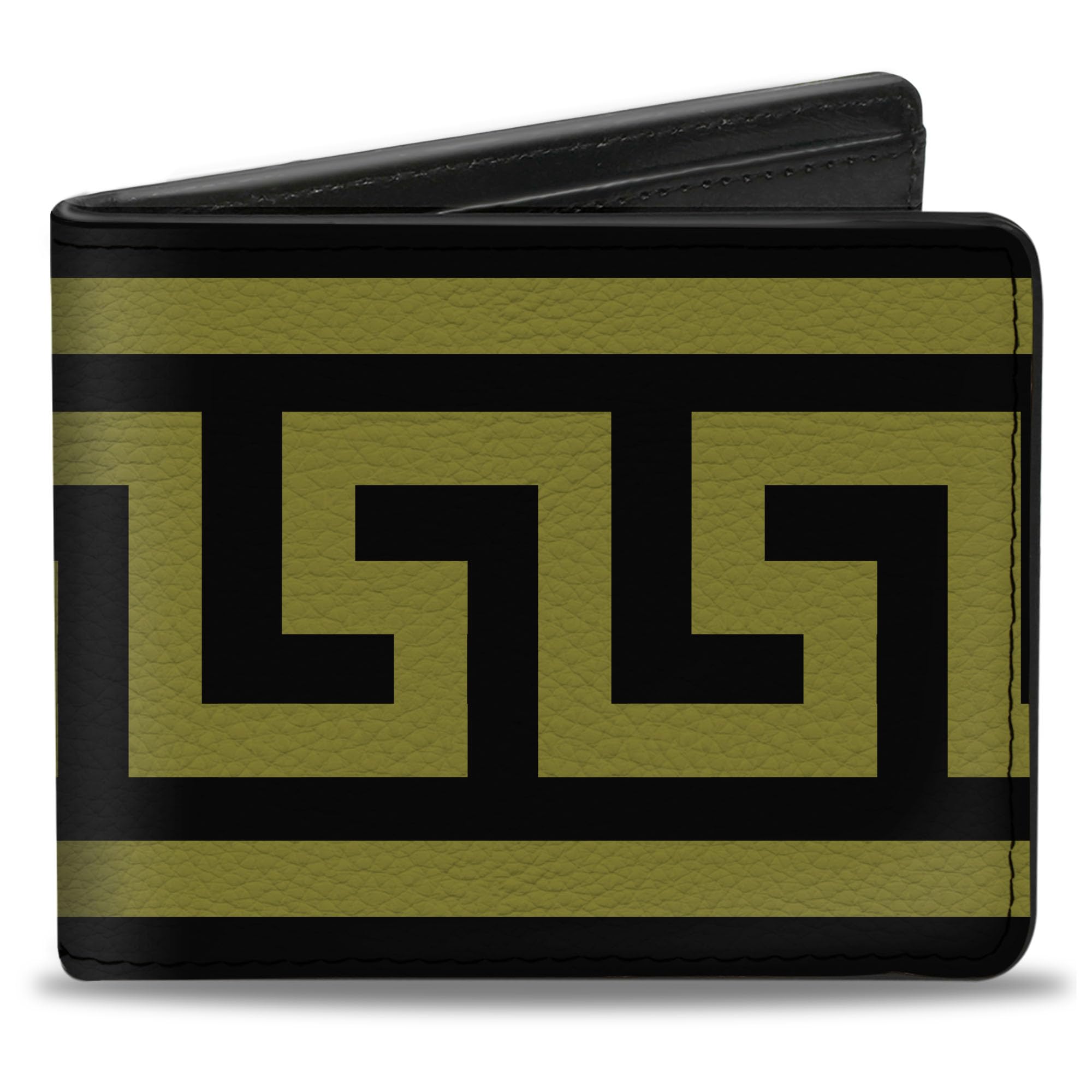 Buckle-Down Men's Wallet, Bifold, Greek Key Border Black Olive, Vegan Leather, 4.0