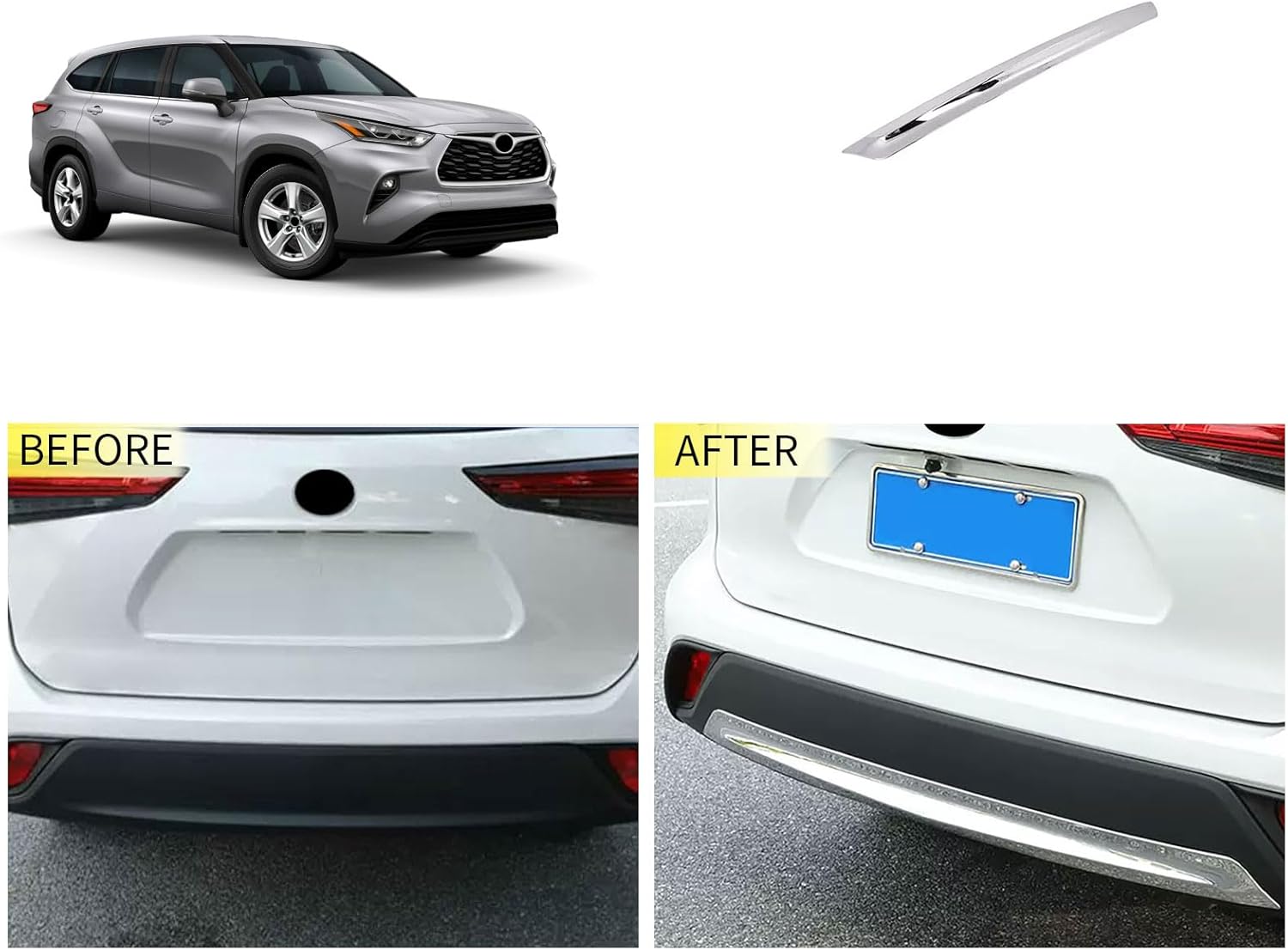 Front Bumper Trim Compatible with Toyota Highlander 2025 2024 2023 2022 2021 Rear Bumper Protector Cover Trim Exterior Car Accessories ABS 1PCS (Glossy Chrome Style)