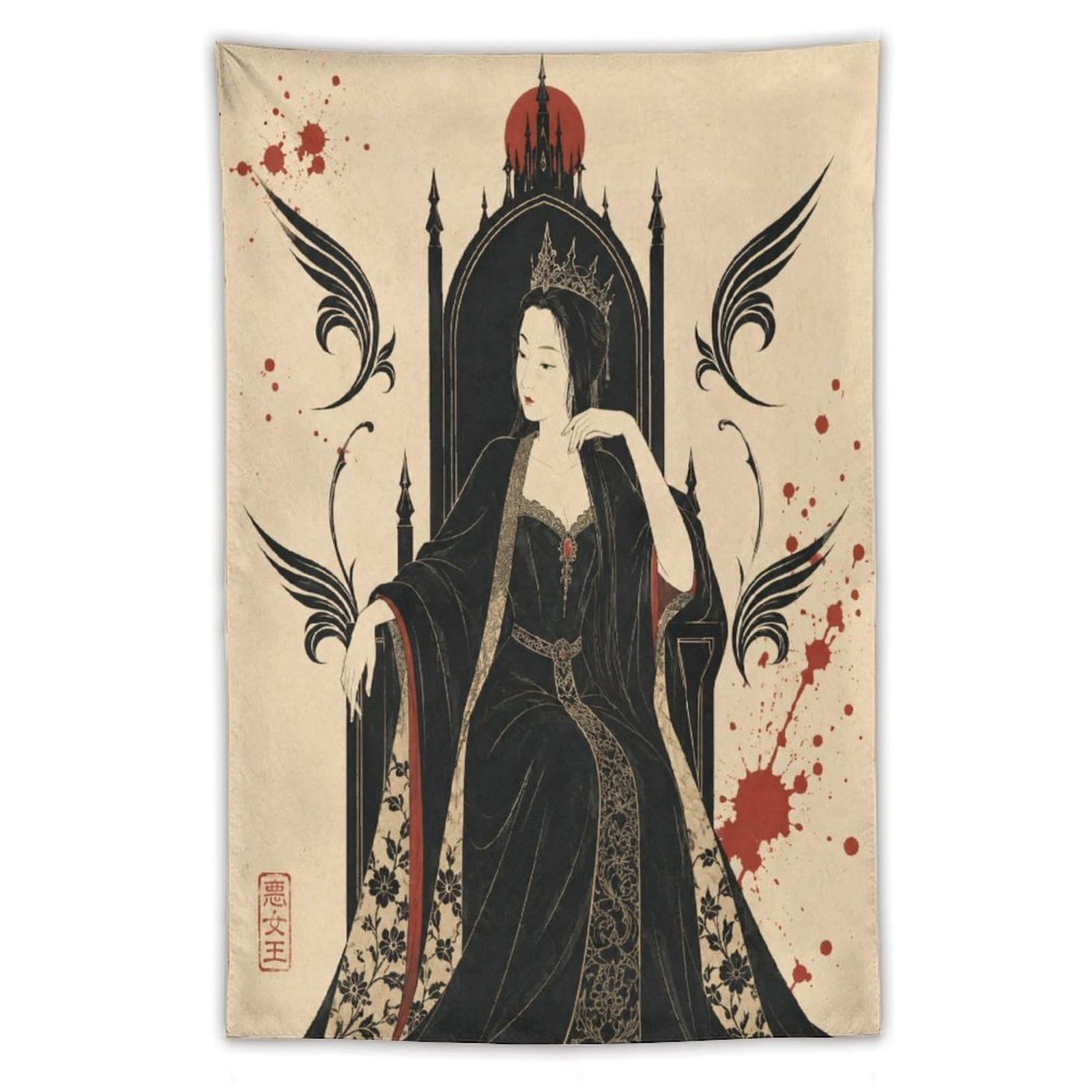 H3B8U2Y5 Gothic Queen on Throne Wall Tapestry, Fantasy Illustration Style