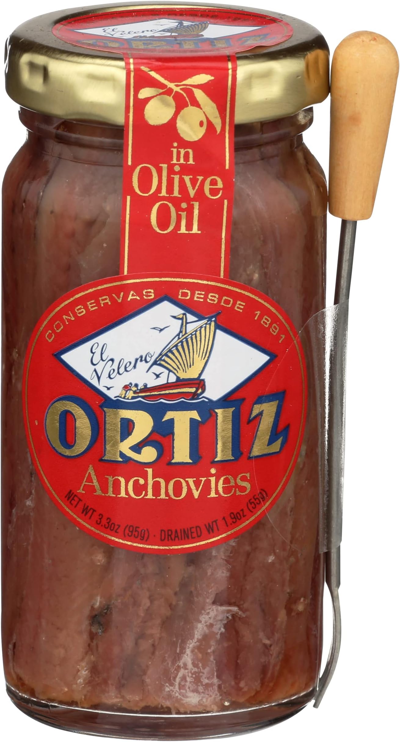 ORTIZ Anchovies in Oil w/ Fork, 3.3 OZ Grocery & Gourmet