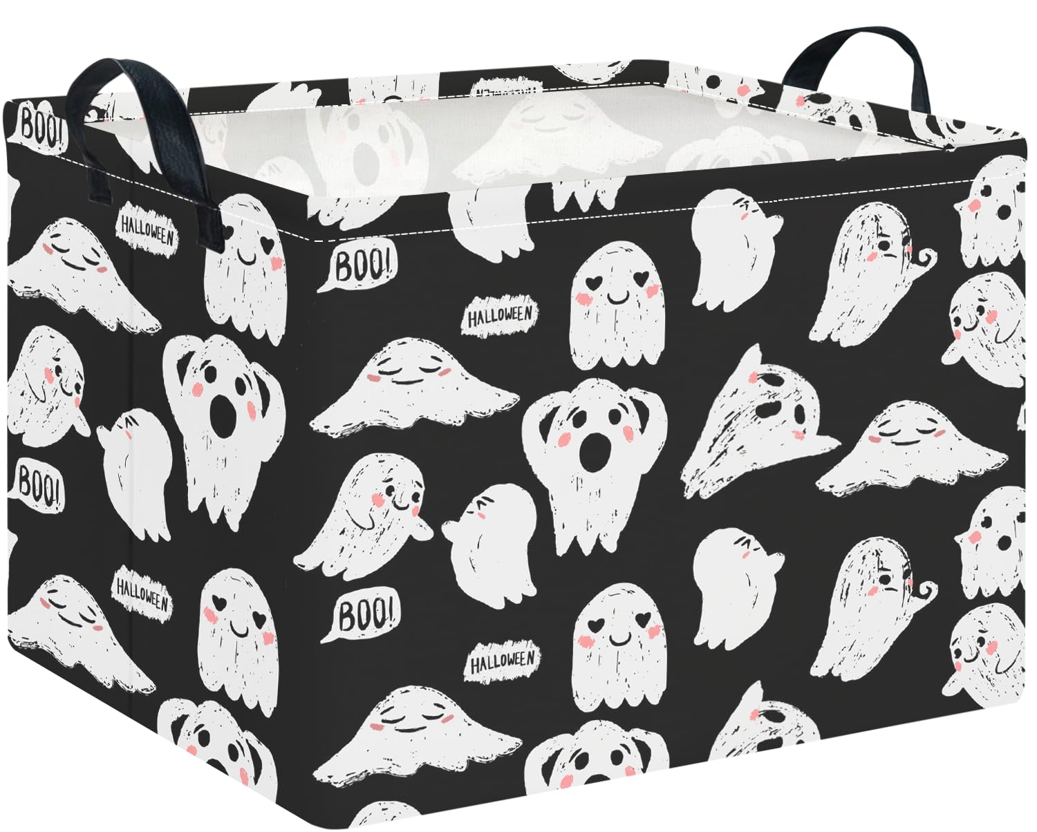CLOCOR Rectangular Storage Basket Empty,Gift Basket,Waterproof Storage Bin with Handles,Room Decor(Black Ghost Halloween)