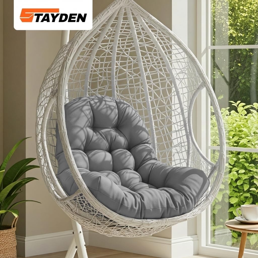 Used Egg Chair Cushion Replacement Outdoor Hanging Chair Cushion for Patio Furiture Hammock Swing Cushion 47x35x6 Inches (Light Gray)
