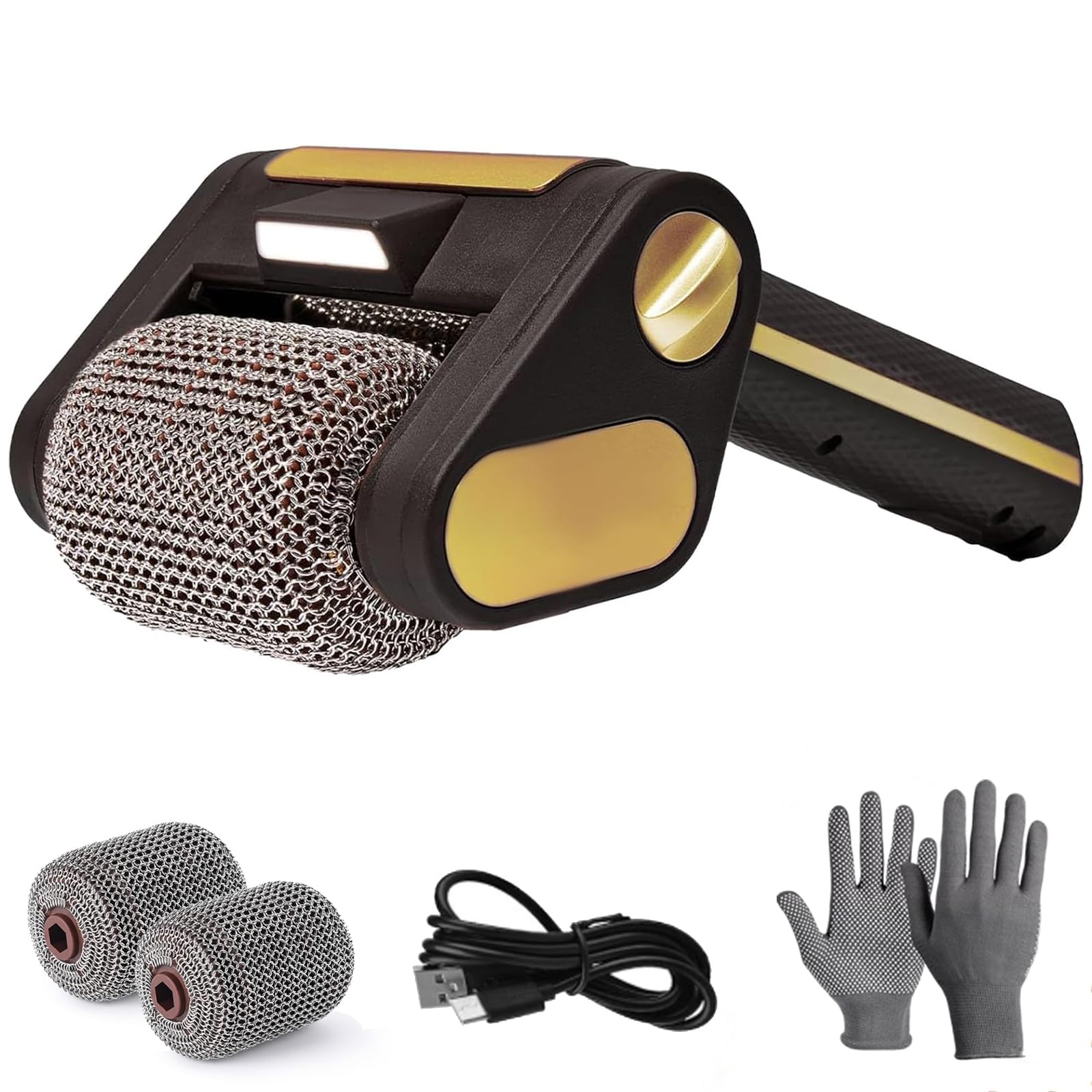 Cepillo eléctrico para parrilla, limpiador inalámbrico de parrilla de barbacoa con luz LED, rodillo de acero inoxidable de 350 rpm, herramienta de limpieza recargable sin cerdas para parrillas de